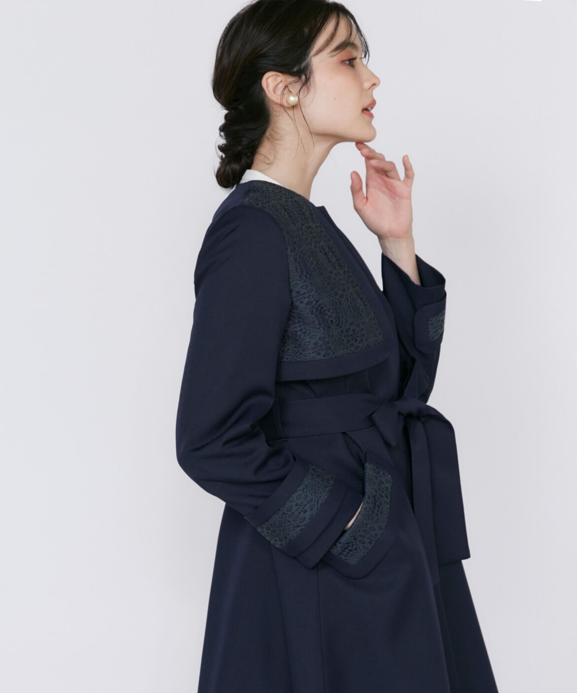 Maglie le cassetto「《大きいサイズ》レースドッキングトレンチコート」|トレンチコート|