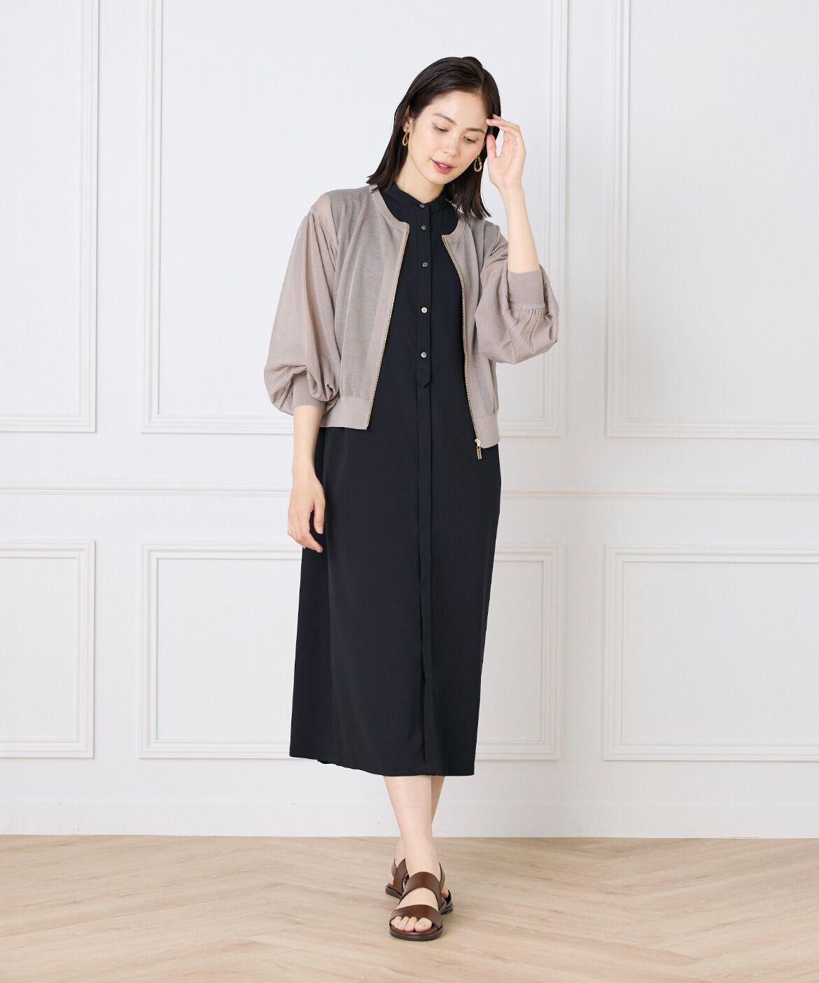 INED「シアーニットジップアップカーディガン」|カーディガン|