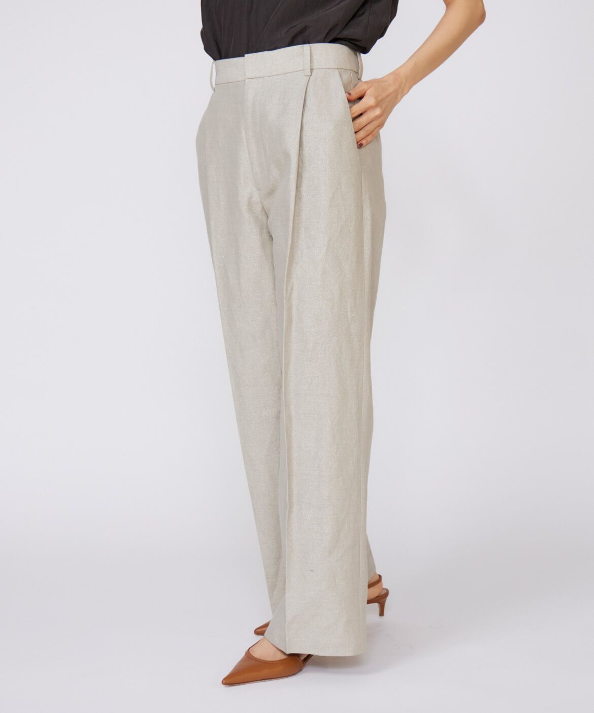 INED「ラメワンタックワイドパンツ」|その他|ベージュ2