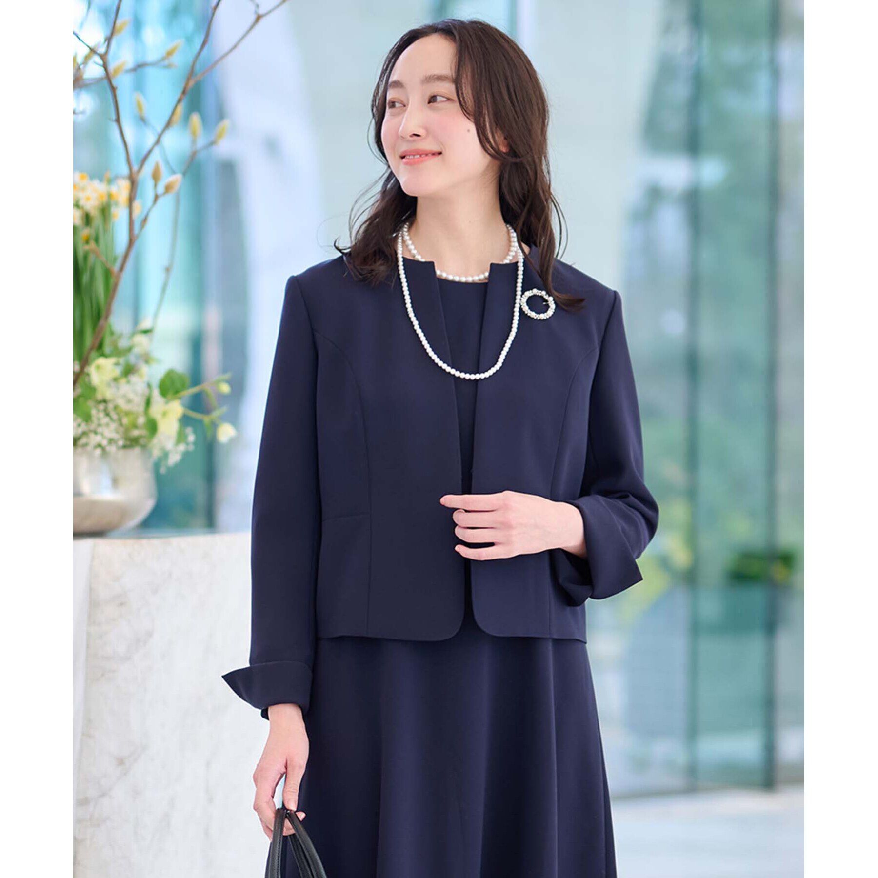 UNTITLED「【セレモニー／セットアップ可能／洗える】TWC ノーカラージャケット」|ノーカラージャケット|ネイビー(094)