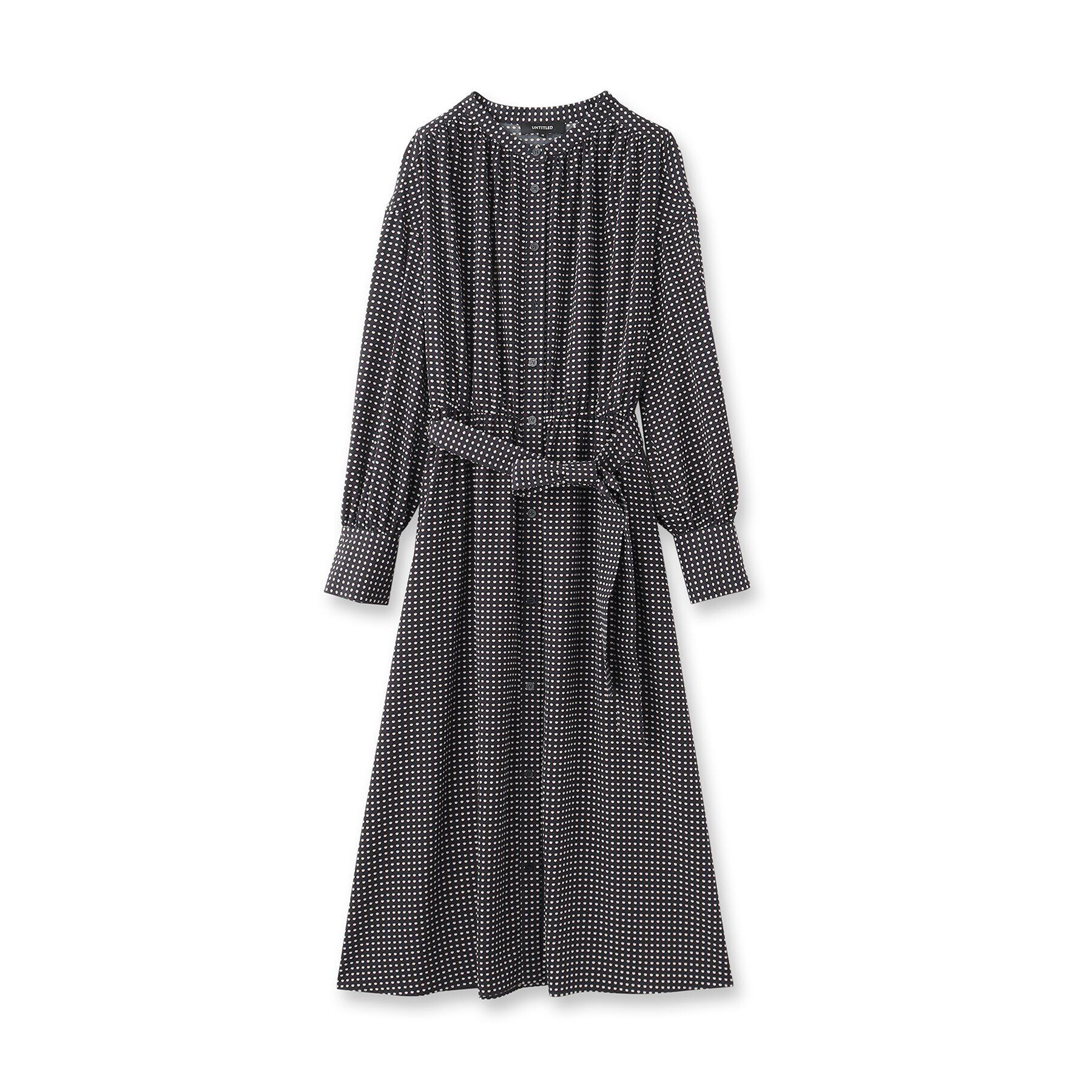 UNTITLED「【前開きボタン/ウエストゴム/ベルト付】変形ドット柄ワンピース」|ワンピース|