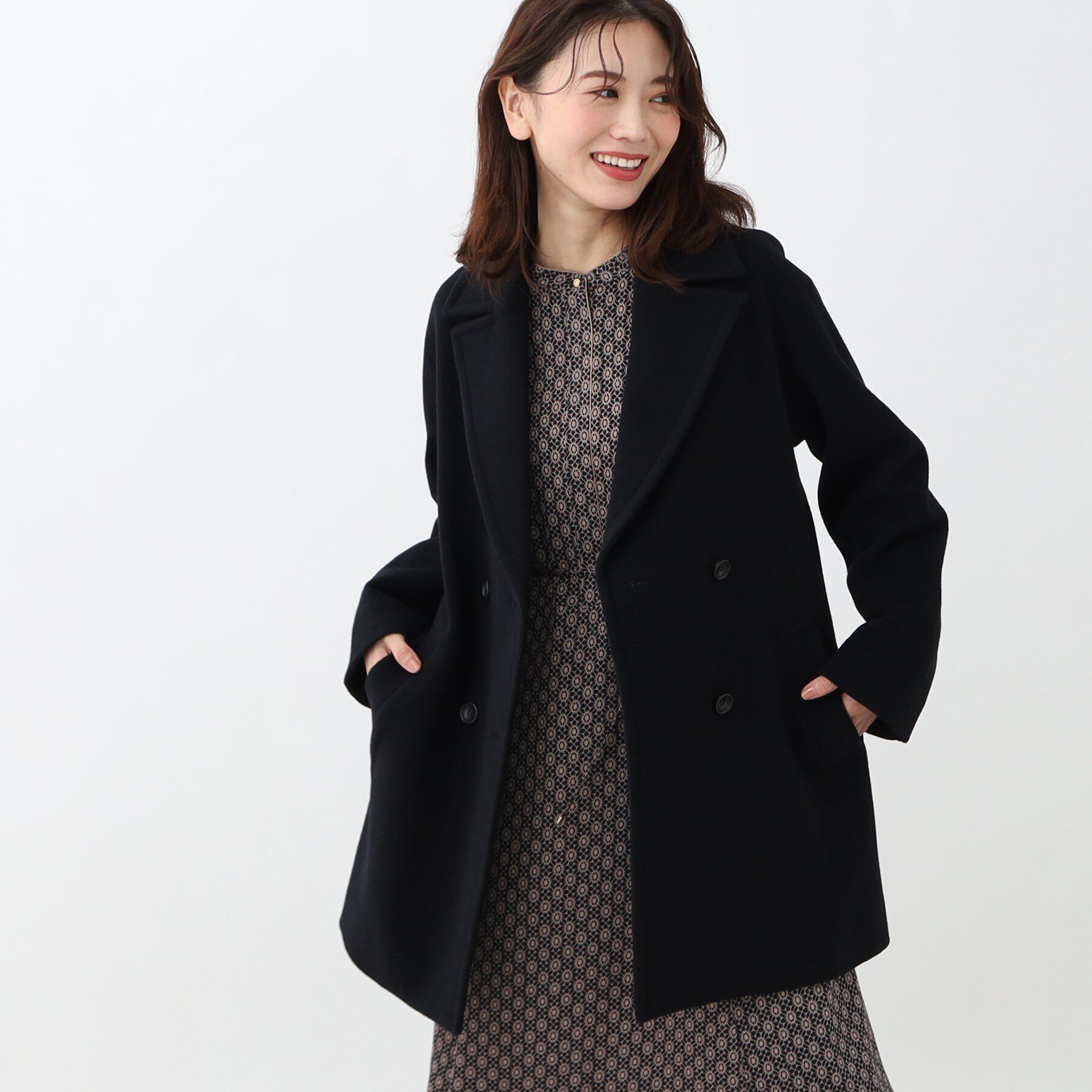 Reflect「【トレンドアイテム！】ミドル丈ピーコート」|ピーコート|ブラック(019)