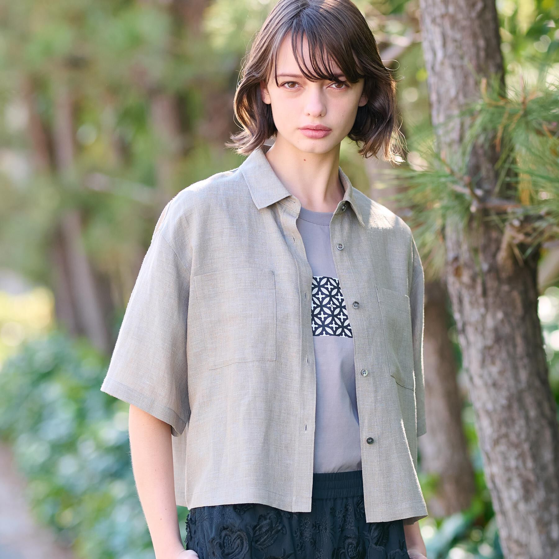 DRESSTERIOR「【トレンド/清涼感】ハーフスリーブクロップドシャツ」|シャツ・ブラウス|