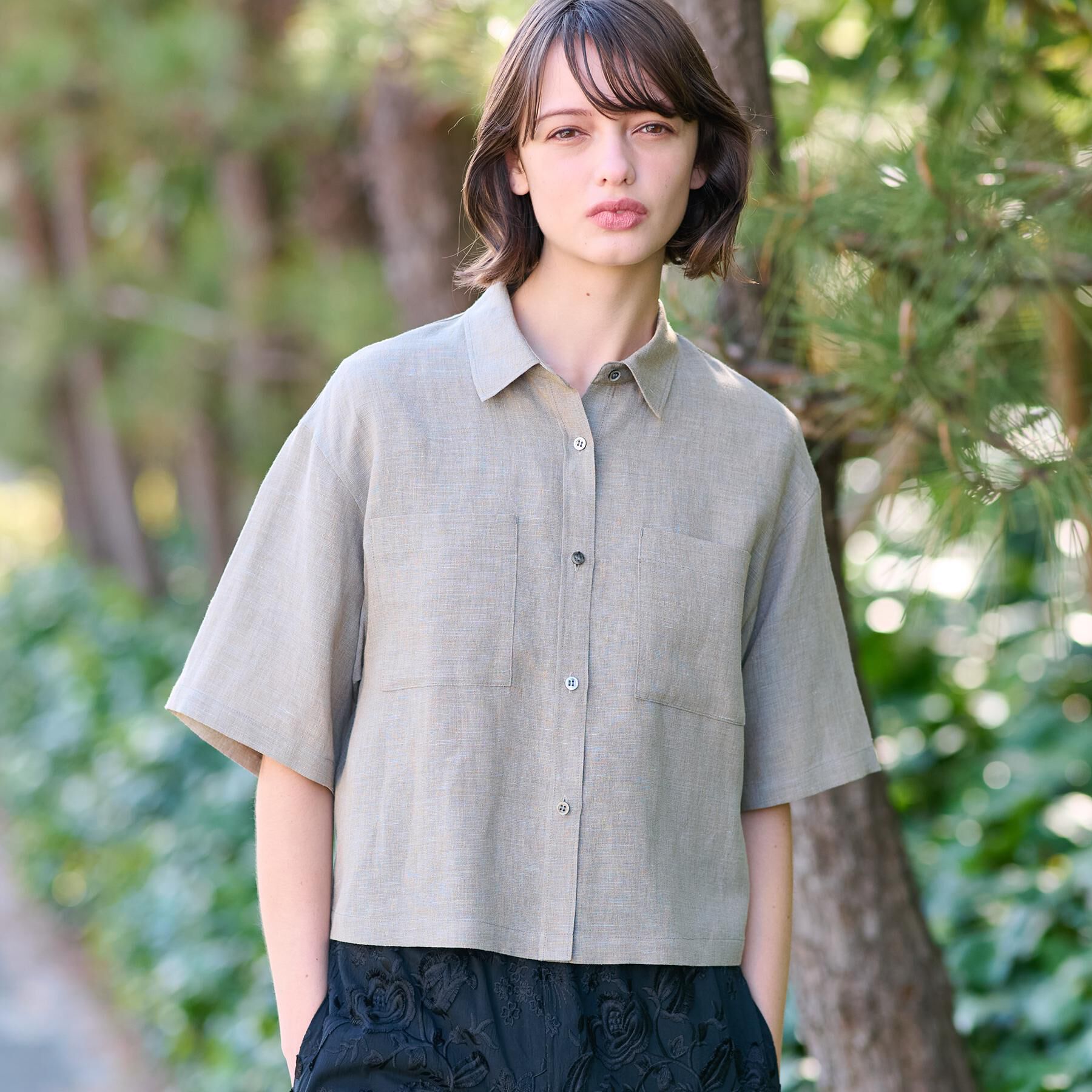 DRESSTERIOR「【トレンド/清涼感】ハーフスリーブクロップドシャツ」|シャツ・ブラウス|