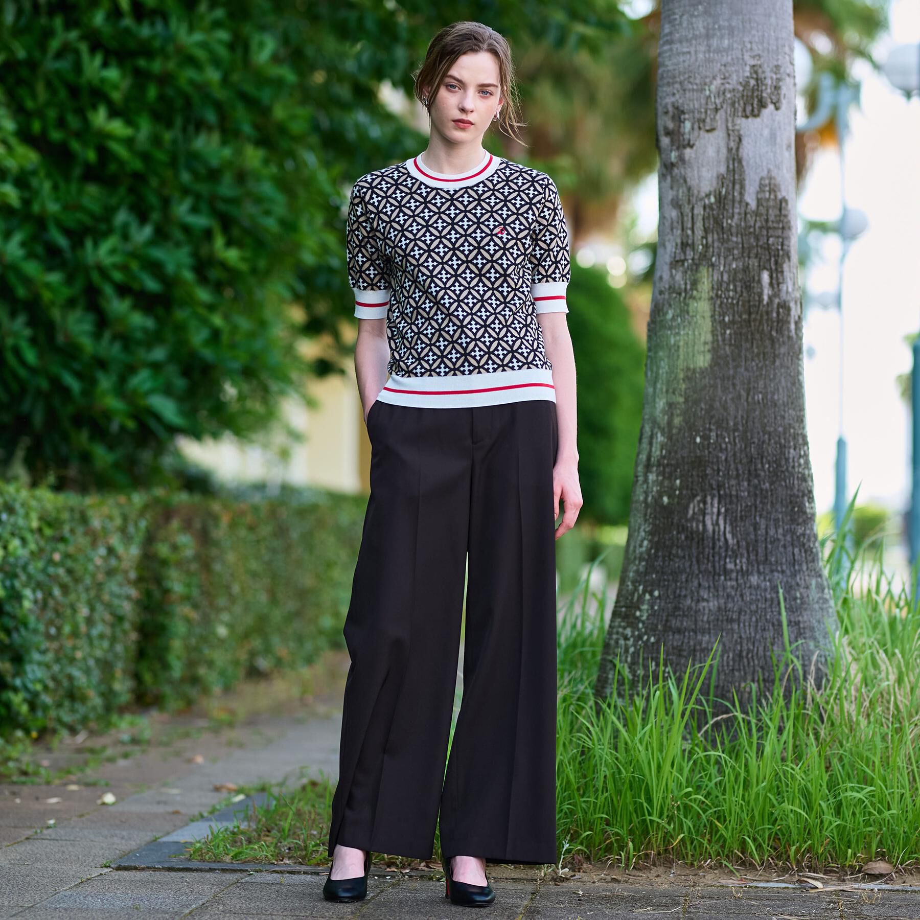 DRESSTERIOR「【コットン100％/オリジナル柄】オーバーラップサークルハーフスリーブニット」|ニット・セーター|