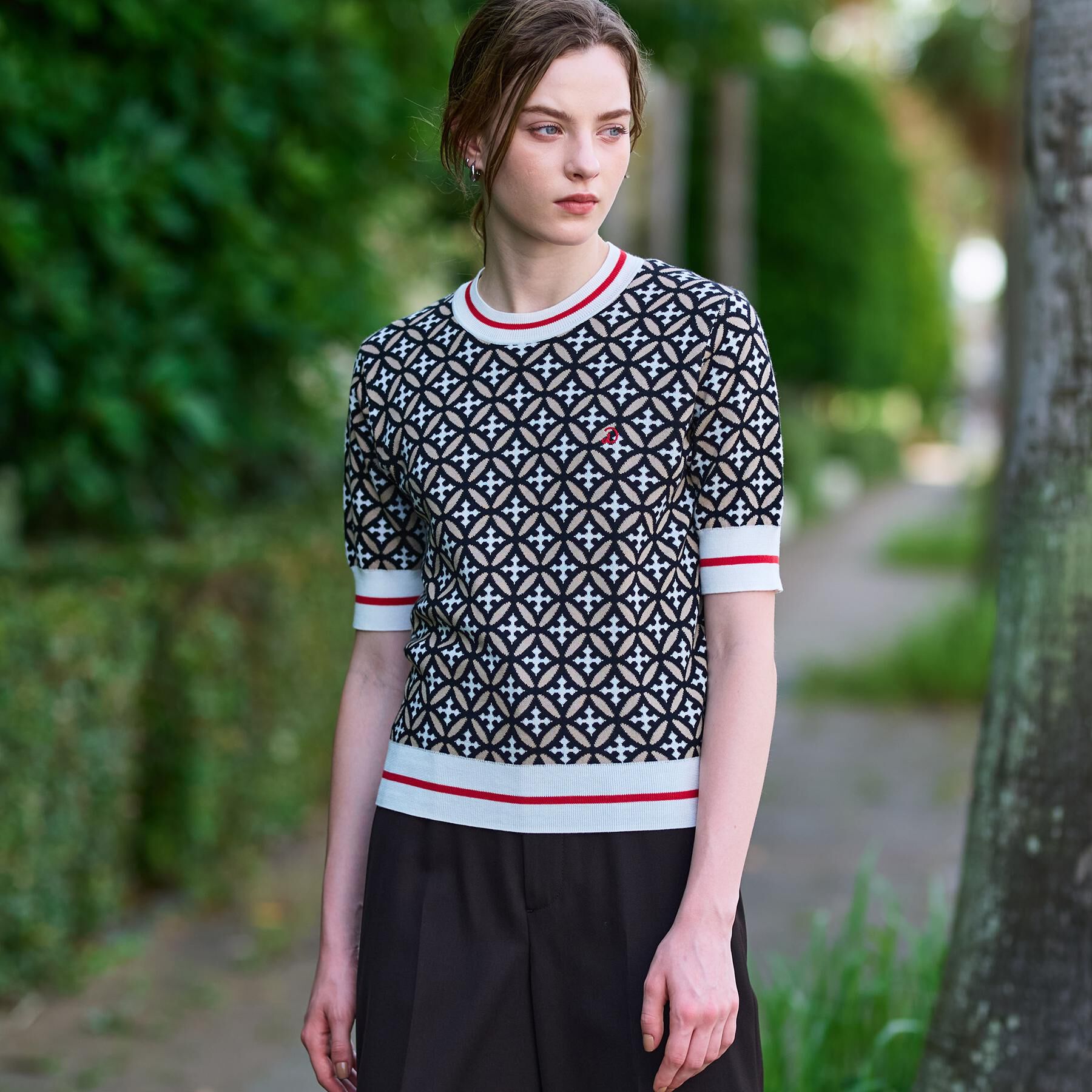 DRESSTERIOR「【コットン100％/オリジナル柄】オーバーラップサークルハーフスリーブニット」|ニット・セーター|