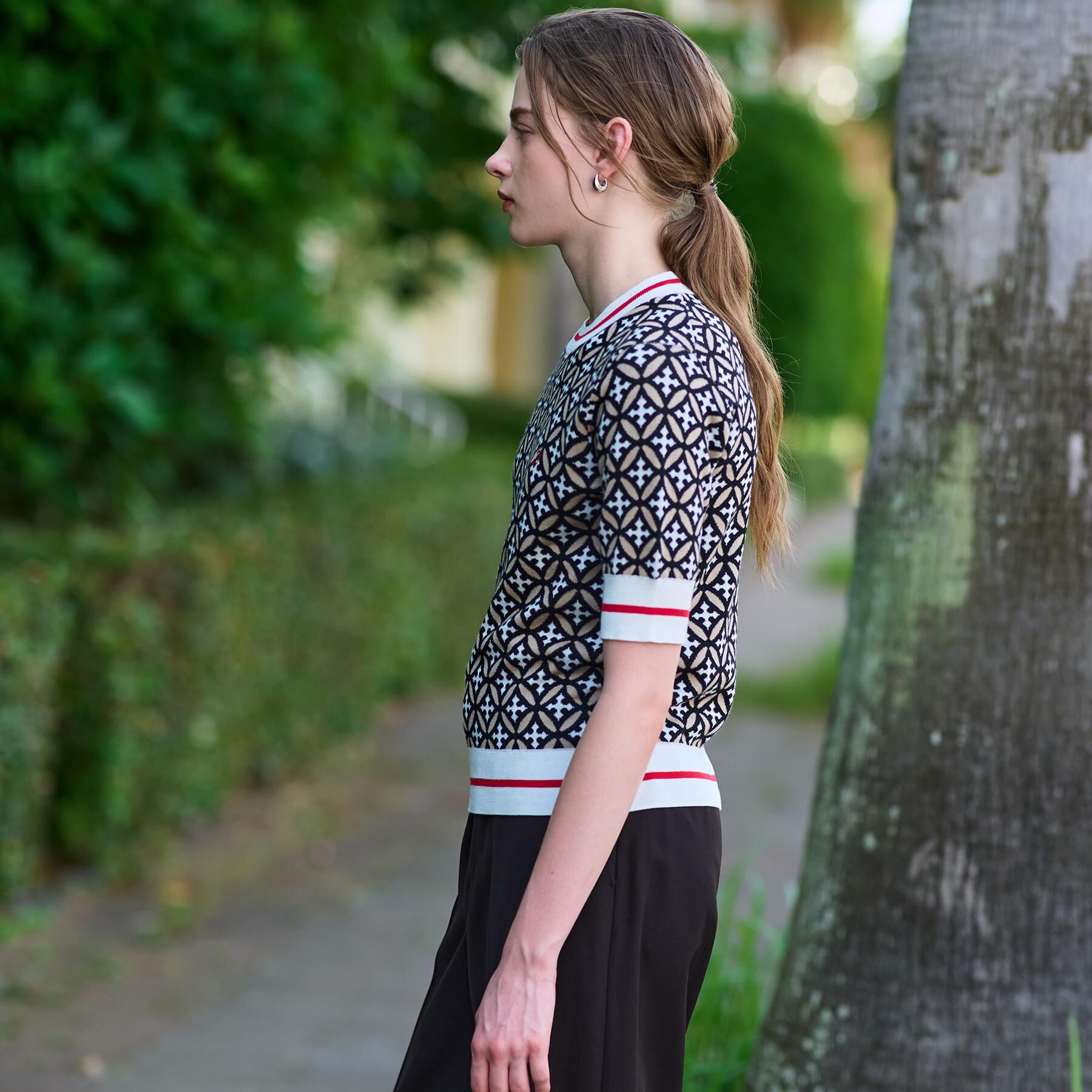 DRESSTERIOR「【コットン100％/オリジナル柄】オーバーラップサークルハーフスリーブニット」|ニット・セーター|