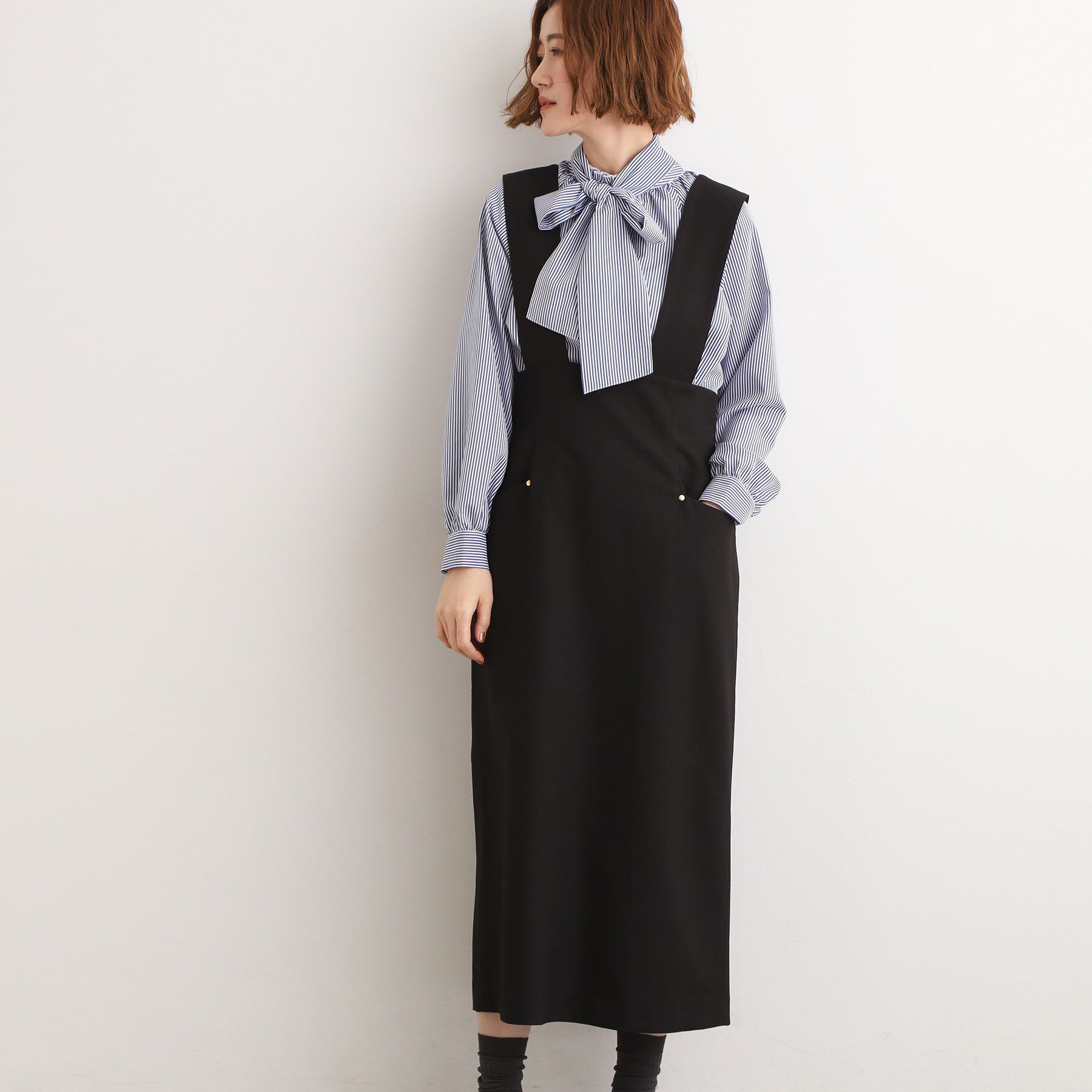 grove「上品さと快適さを両立、美シルエットなハイウエストサス付きスカート」|スカート|ブラック(019)