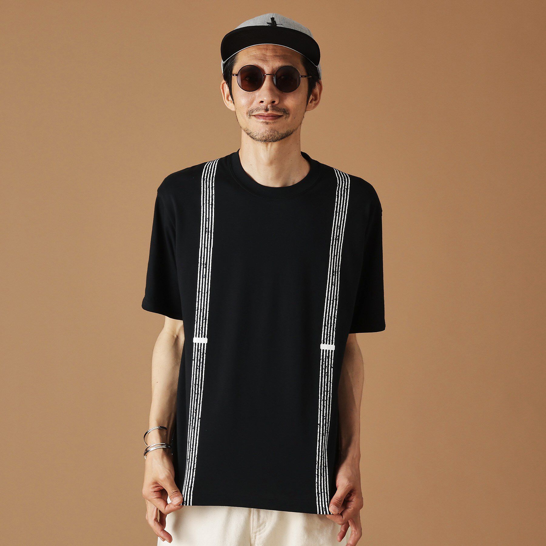 40CARATS&525「サスペンダートロンプロイユ半袖Tシャツ」|Tシャツ・カットソー|ブラック(019)