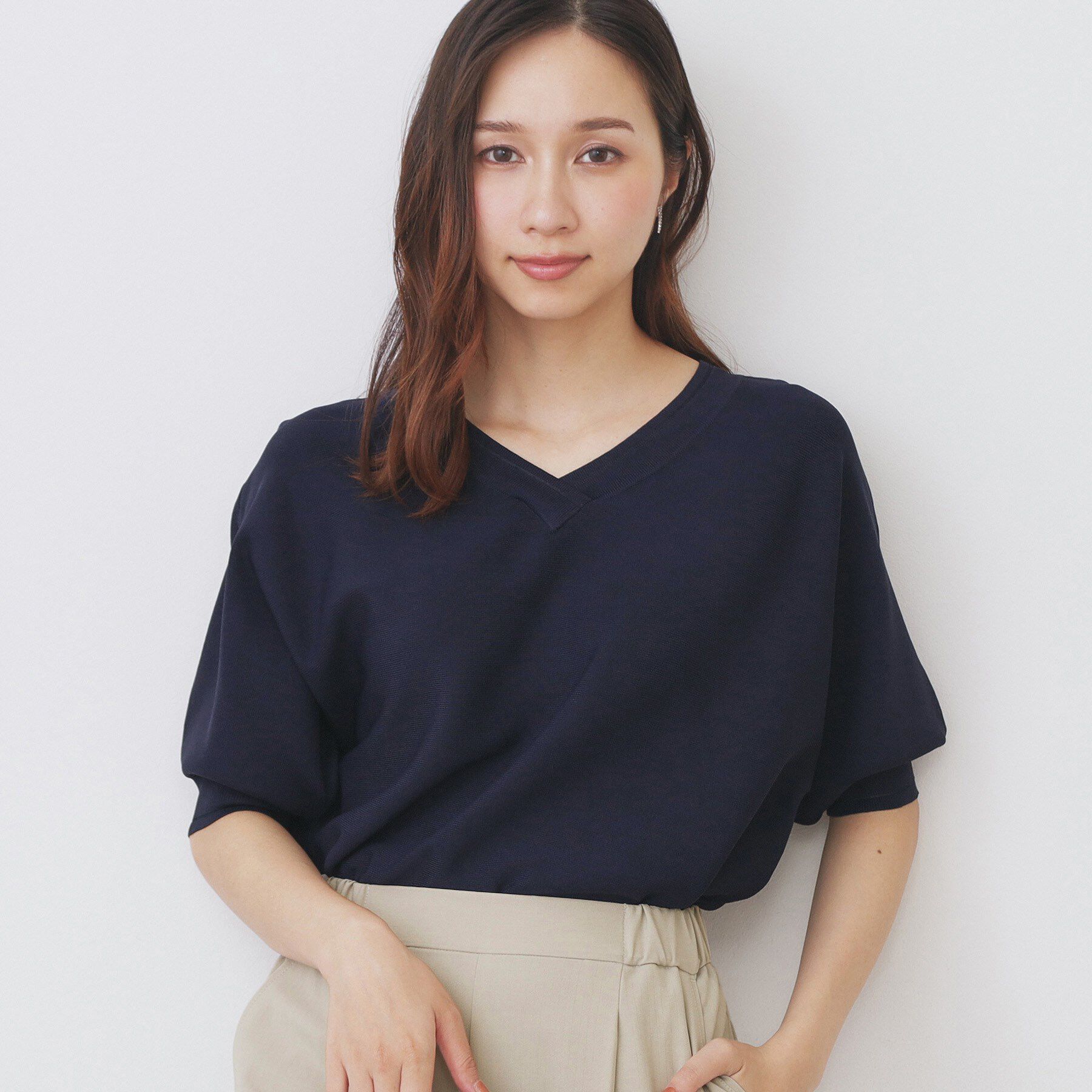 index「《5色展開》前後2WAY ドルマンスリーブニット【UVケア/抗ピル/洗濯機洗い可】」|ニット・セーター|ネイビー(094)