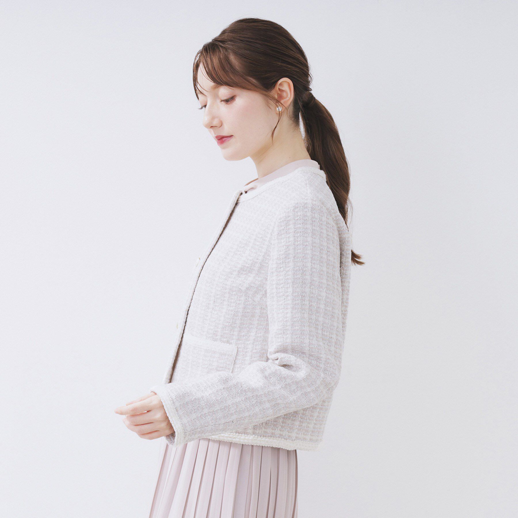 index「ファンシーツイードノーカラージャケット【洗える】」|ノーカラージャケット|