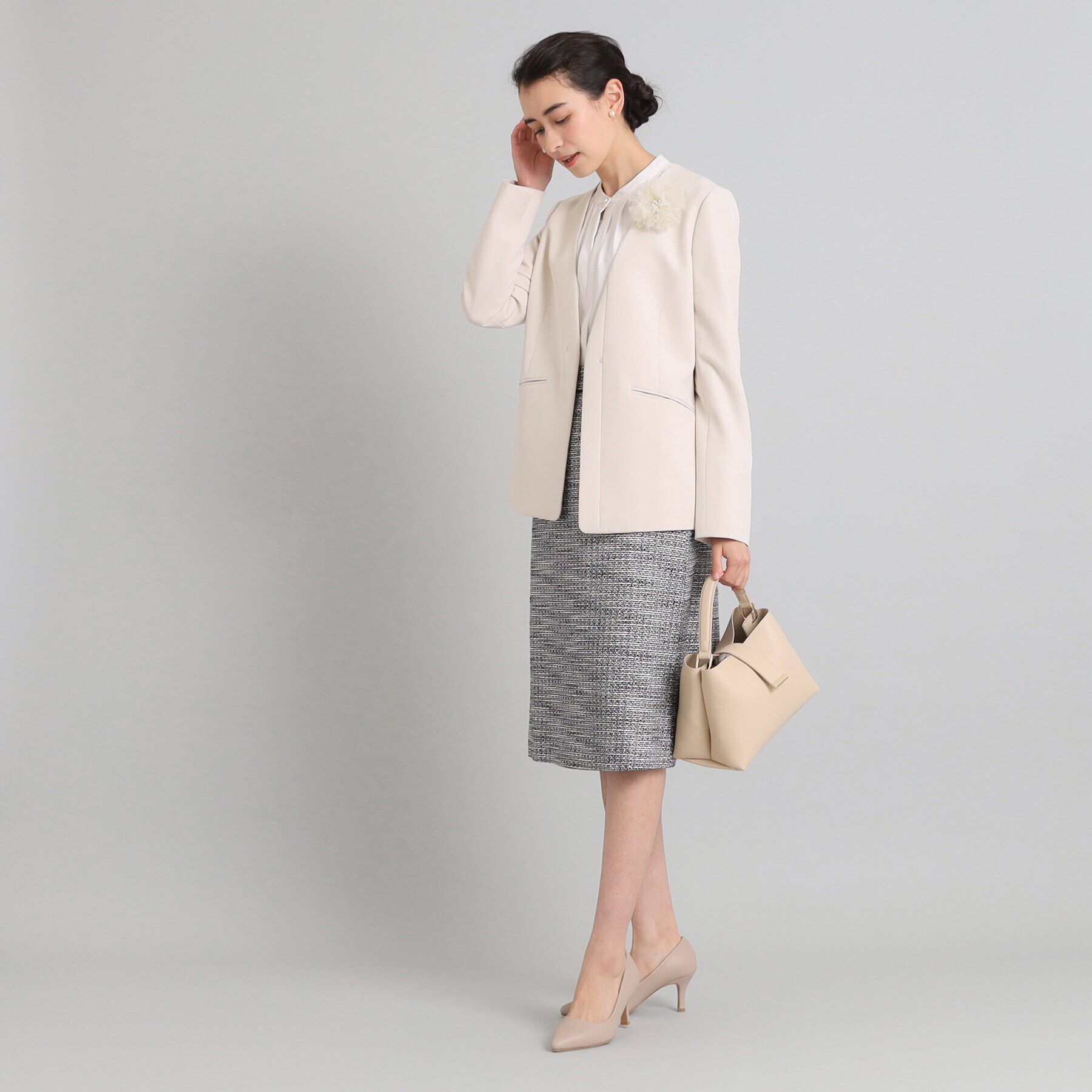 OPAQUE.CLIP「≪通勤・セレモニー/セットアップ対応≫ Vネックジャケット/ダブルクロス【洗濯機洗い可】」|ノーカラージャケット|