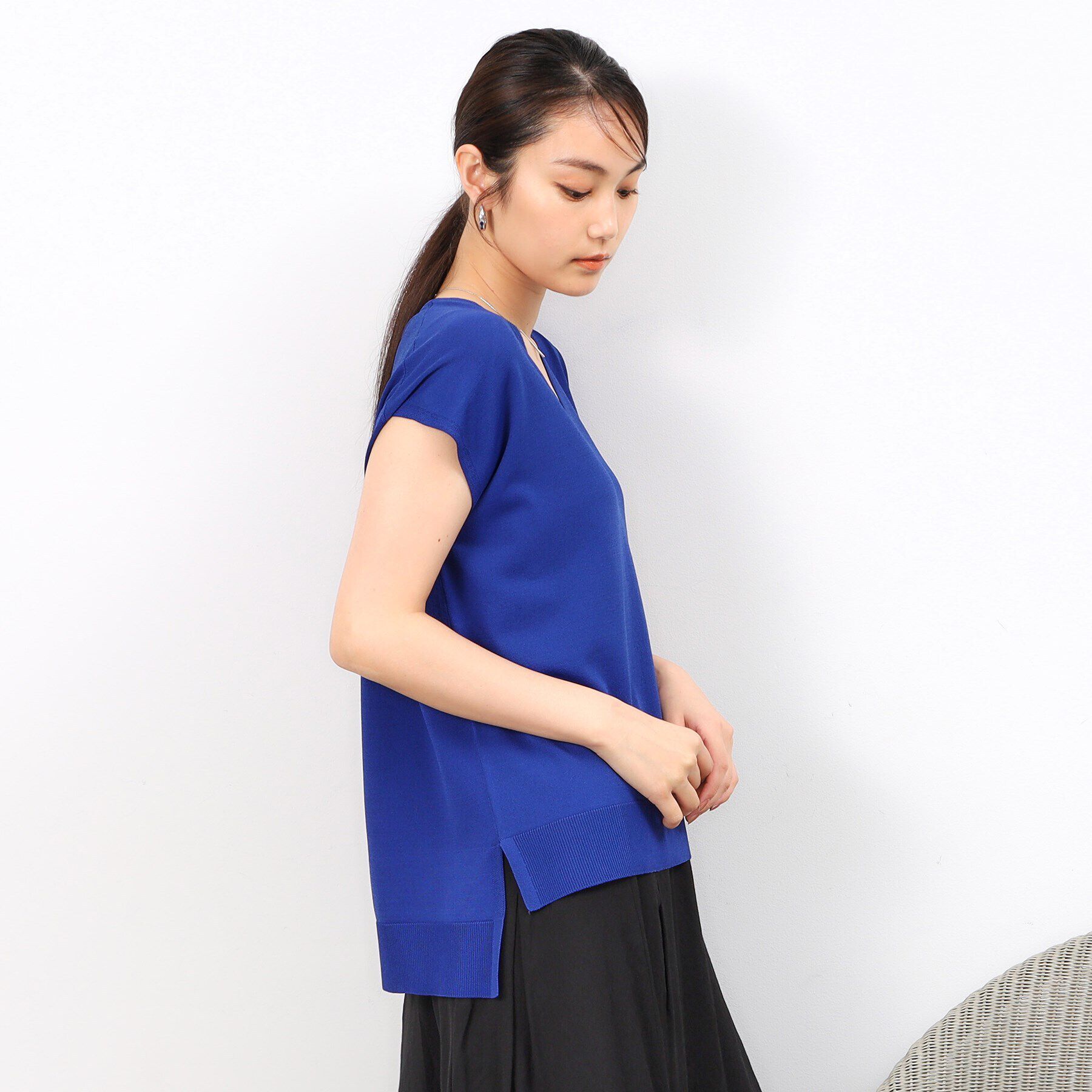 OPAQUE.CLIP「クールタッチVネックフレンチスリーブニット【UVケア/接触冷感/洗濯機洗い可】」|ニット・セーター|