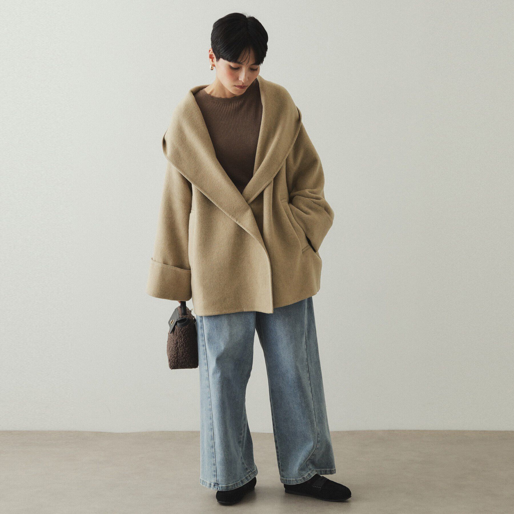 OPAQUE.CLIP「ウール混フードショールカラーミドルコート」|その他|