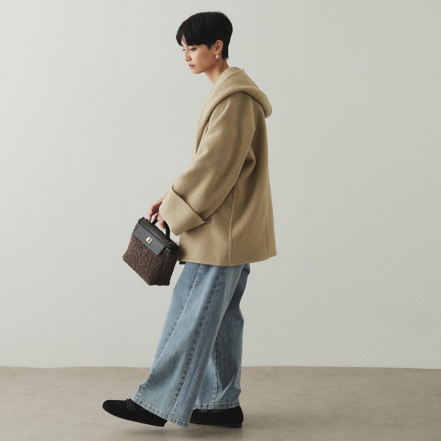 OPAQUE.CLIP「ウール混フードショールカラーミドルコート」|その他|