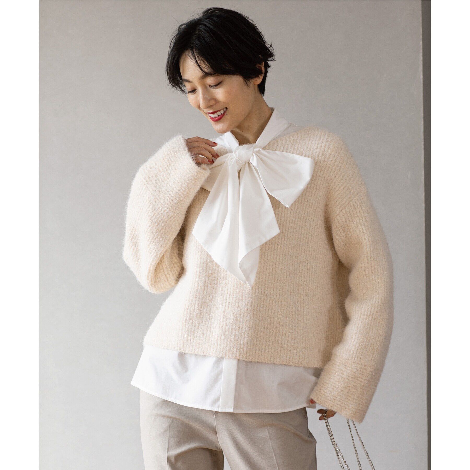 OPAQUE.CLIP「ラメショートミドルゲージニット【洗濯機洗い可】」|ニット・セーター|