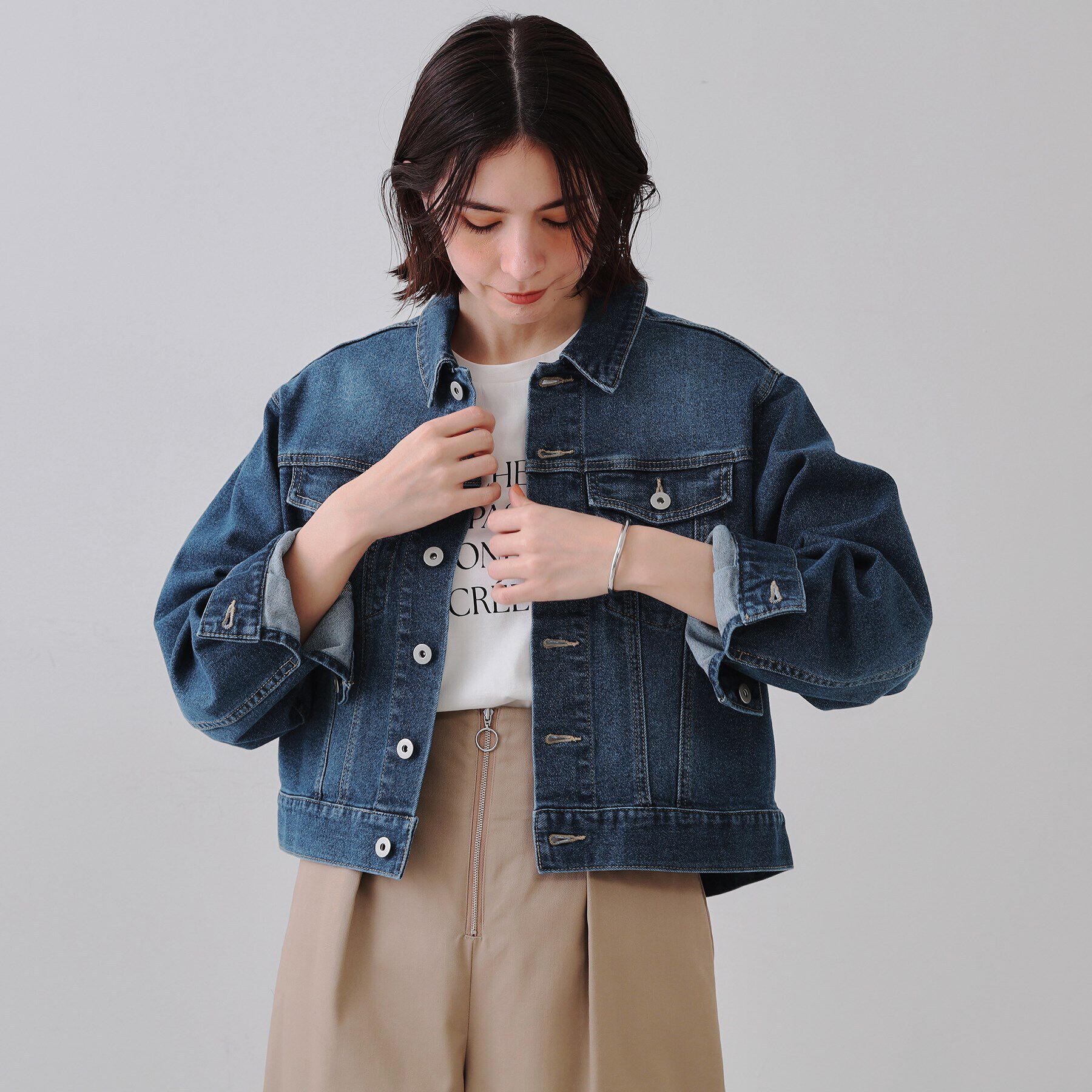 OPAQUE.CLIP「ストレッチデニムジャケット【洗濯機洗い可】」|デニムジャケット|