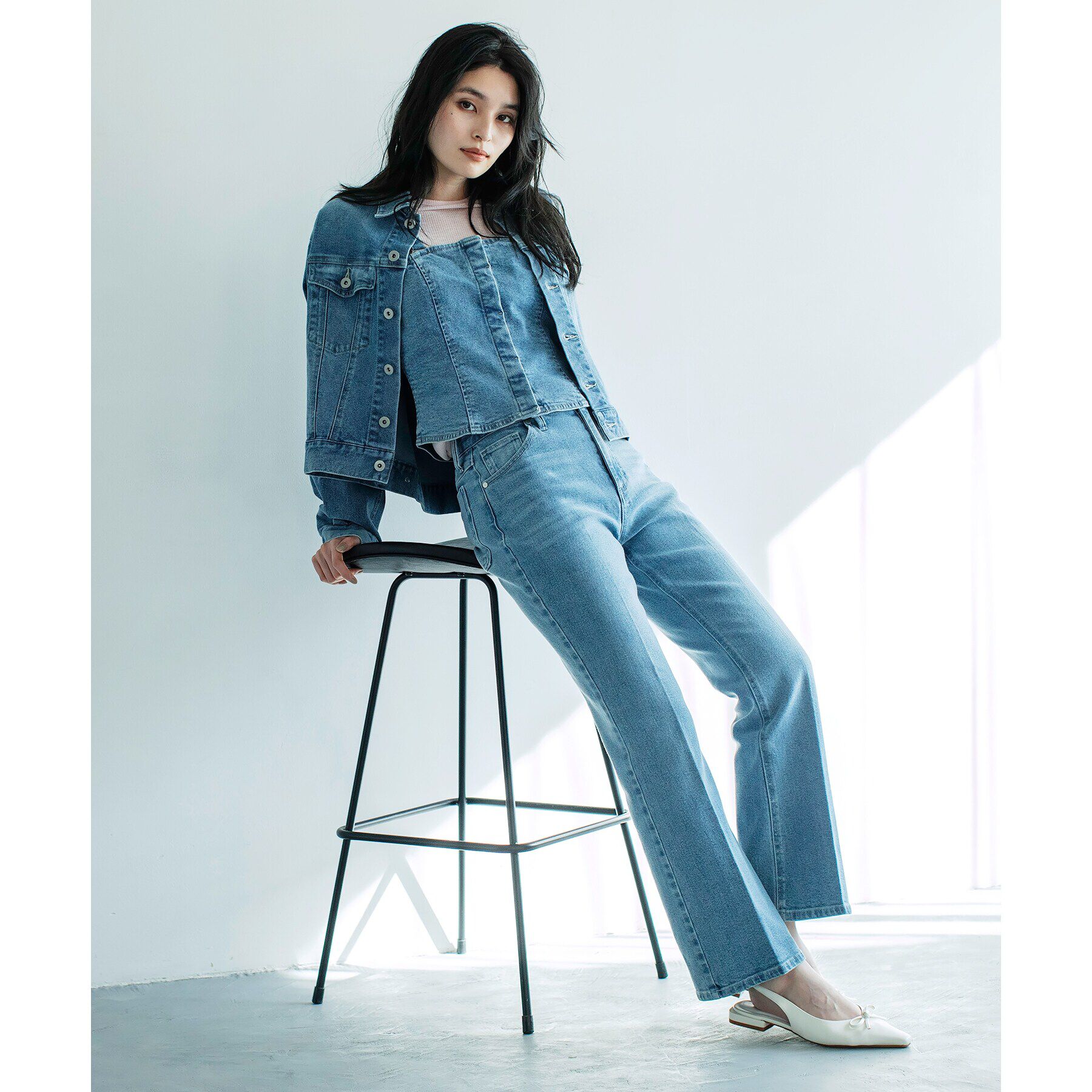 OPAQUE.CLIP「ストレッチデニムジャケット【洗濯機洗い可】」|デニムジャケット|