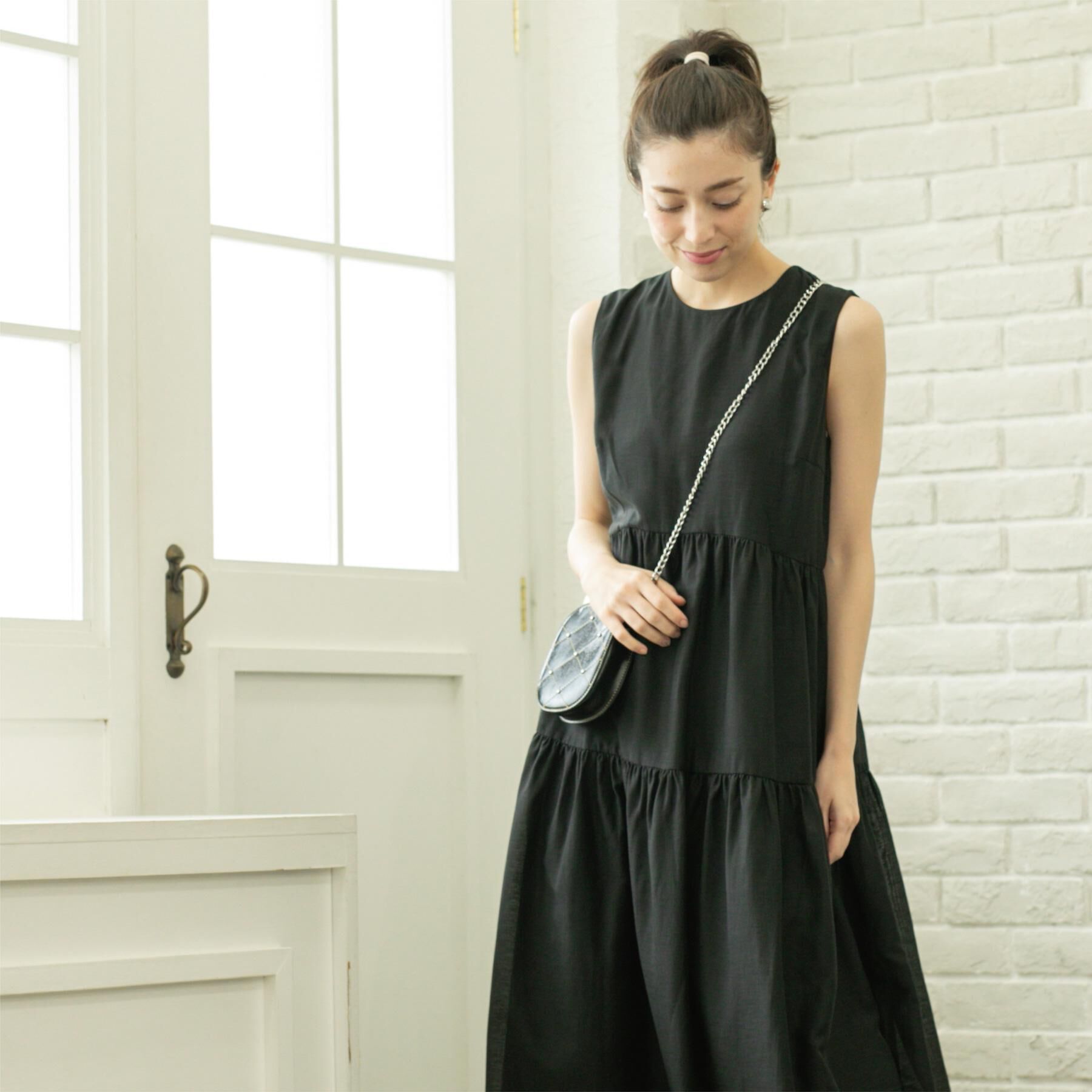 OPAQUE.CLIP「麻混シアーギャザーティアードワンピース【洗濯機洗い可】」|ワンピース|