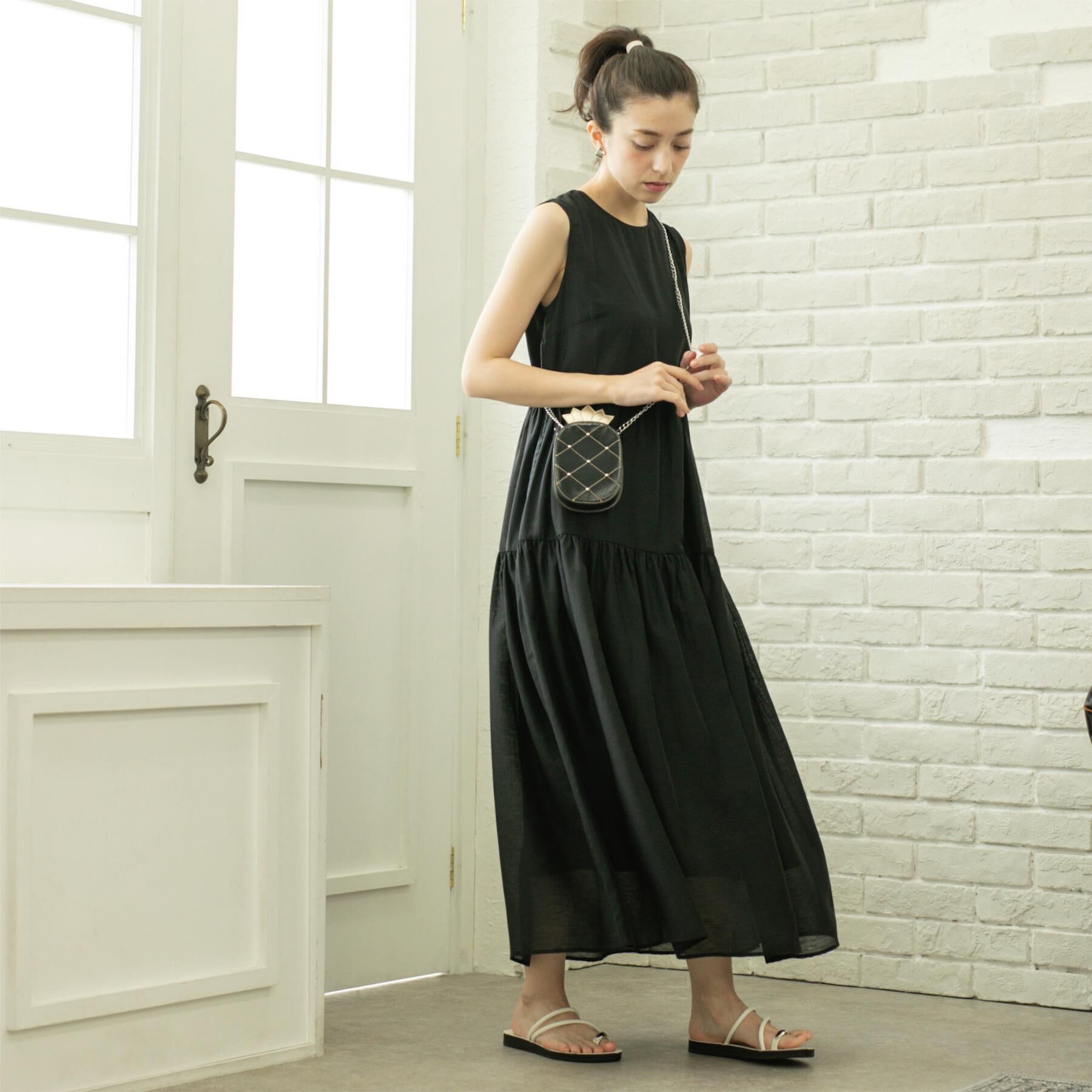 OPAQUE.CLIP「麻混シアーギャザーティアードワンピース【洗濯機洗い可】」|ワンピース|