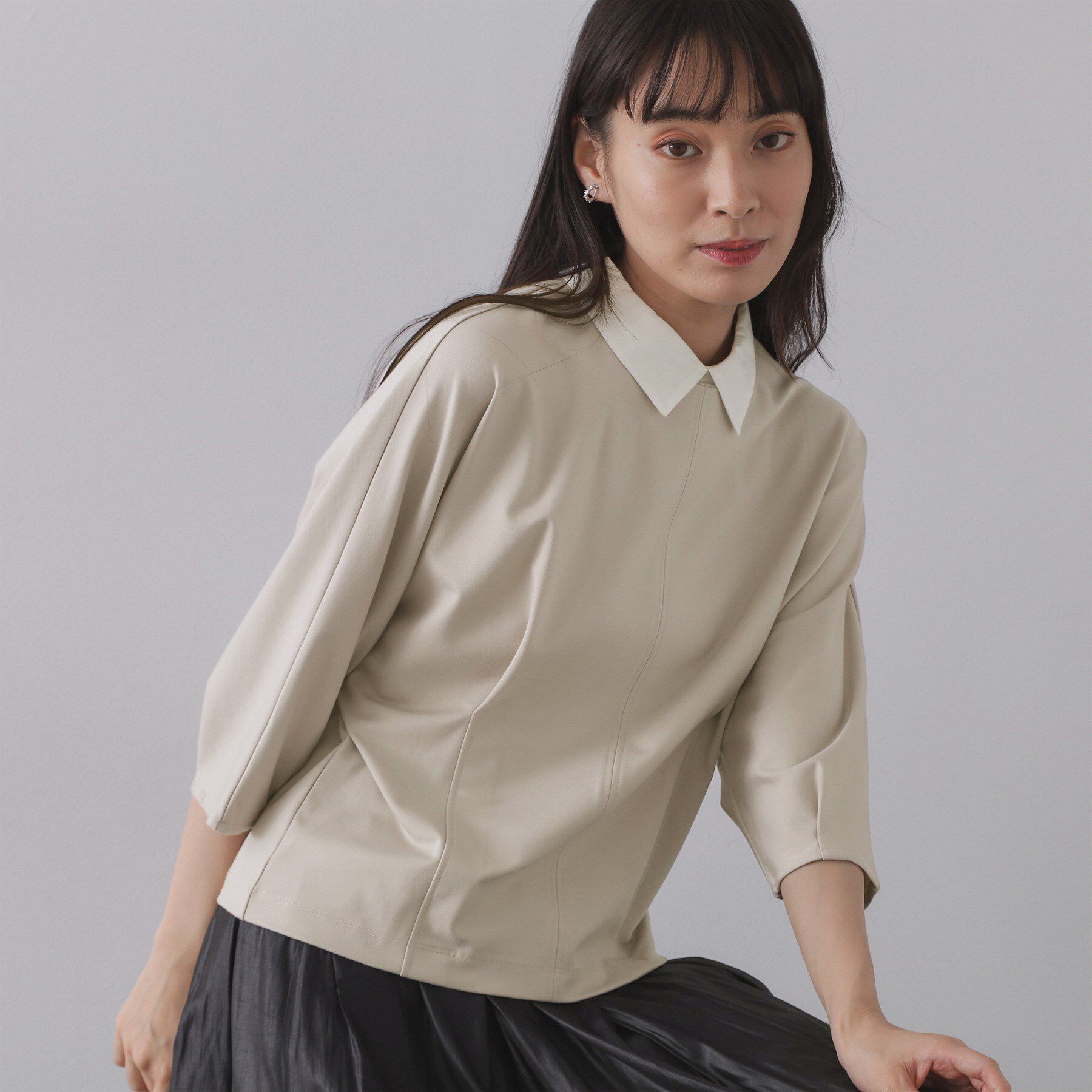 OPAQUE.CLIP「襟付きドルマントップス【洗濯機OK】」|Tシャツ・カットソー|ライトベージュ(05