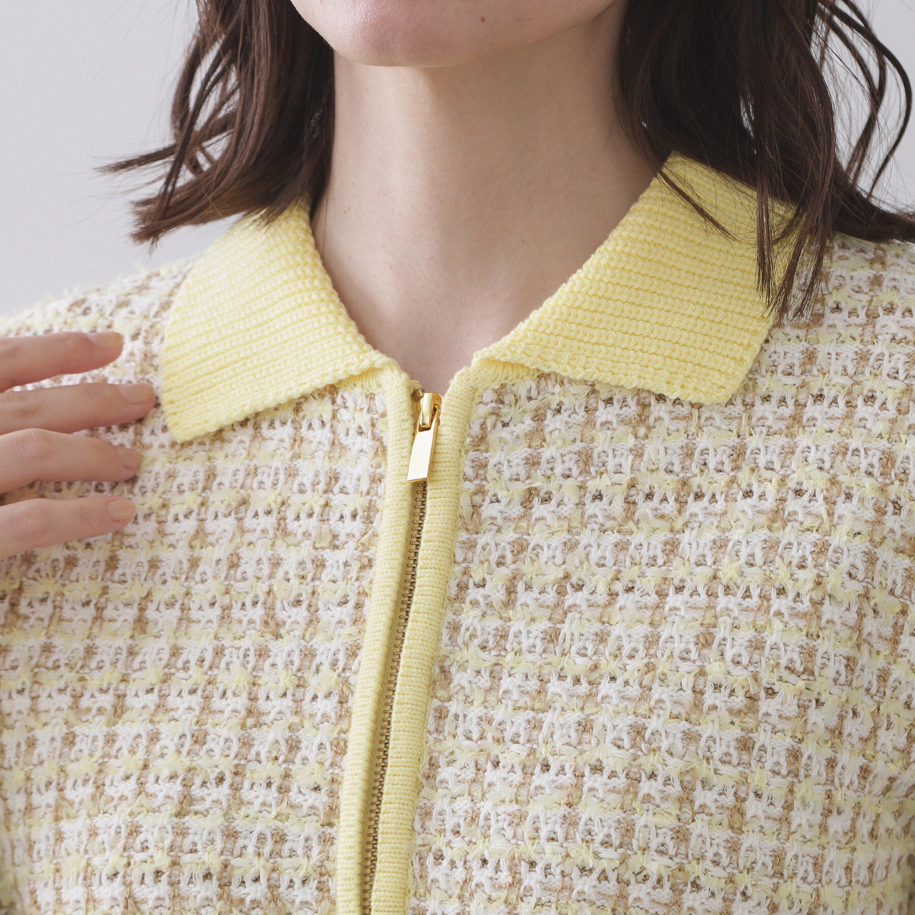 OPAQUE.CLIP「ツイードライクZIPニットカーディガン」|カーディガン|