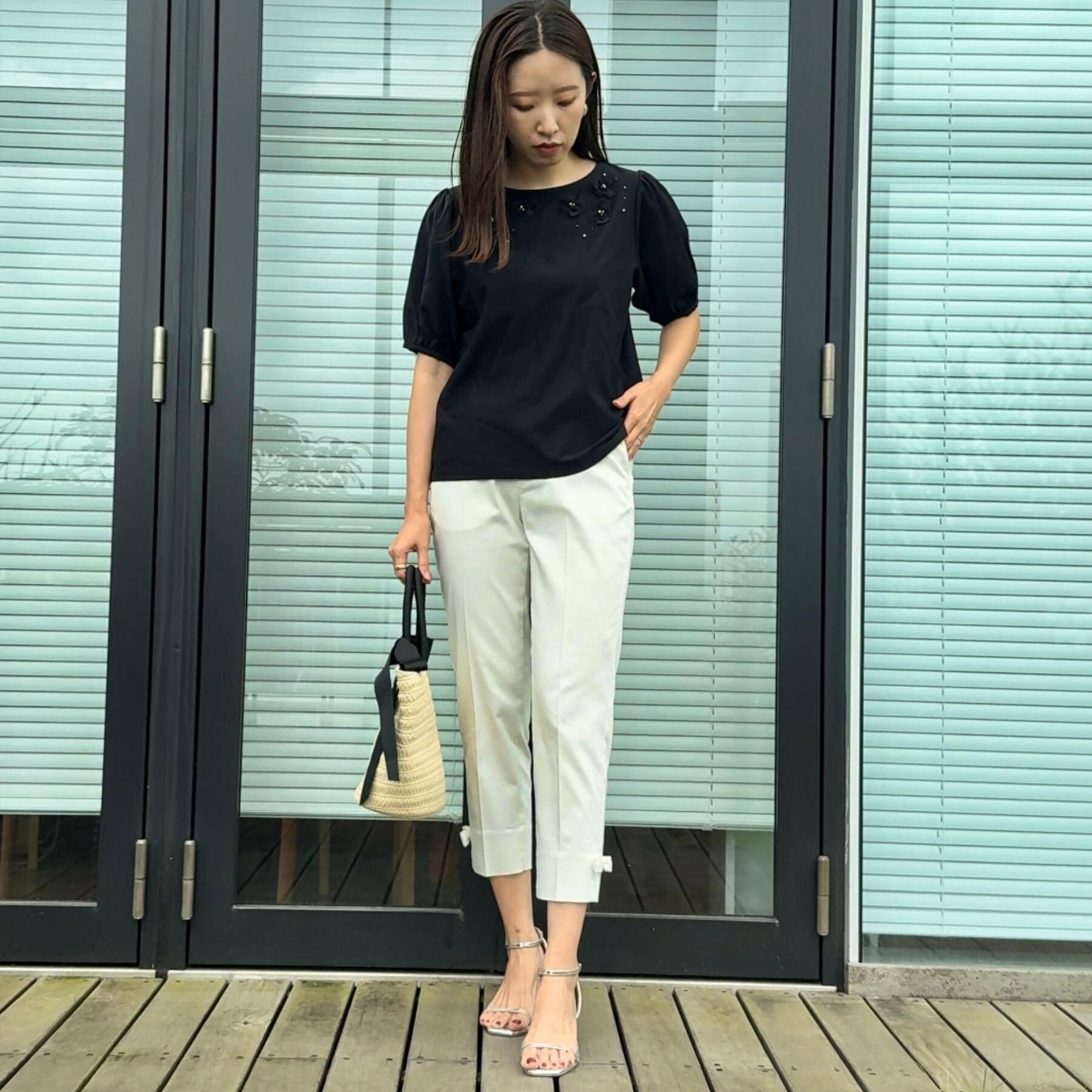 Couture broach「【接触冷感・UVカット】シフォンフラワーエンブロドッキングカットソー」|Tシャツ・カットソー|