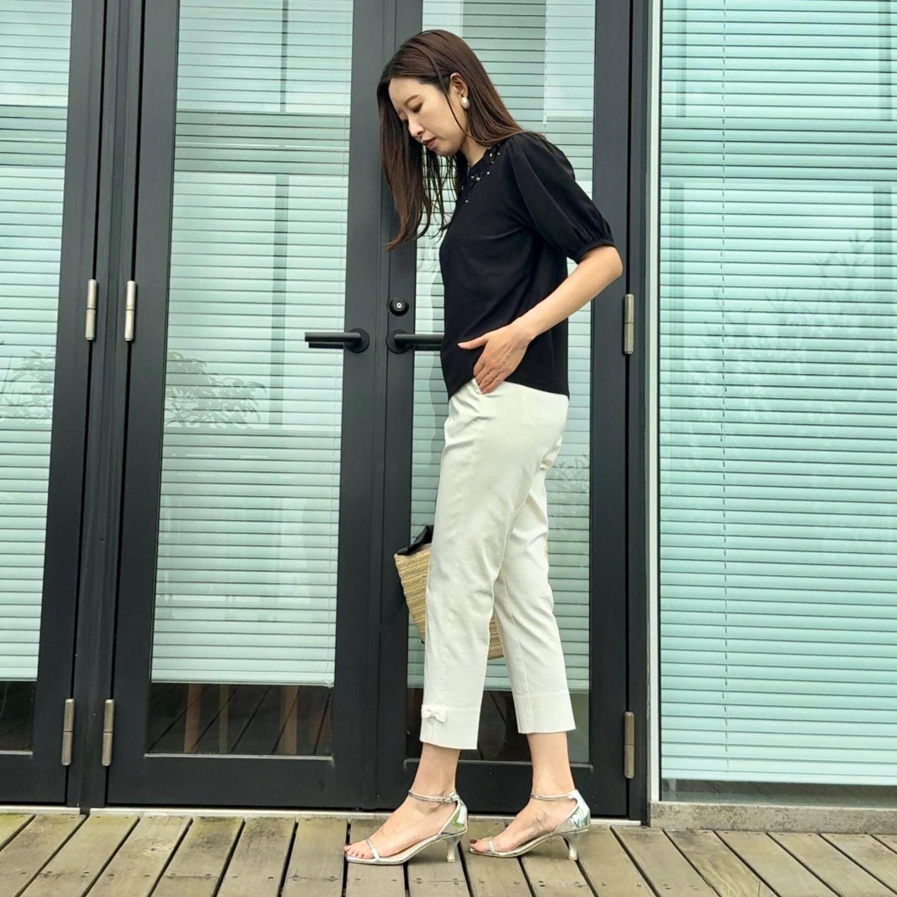 Couture broach「【接触冷感・UVカット】シフォンフラワーエンブロドッキングカットソー」|Tシャツ・カットソー|