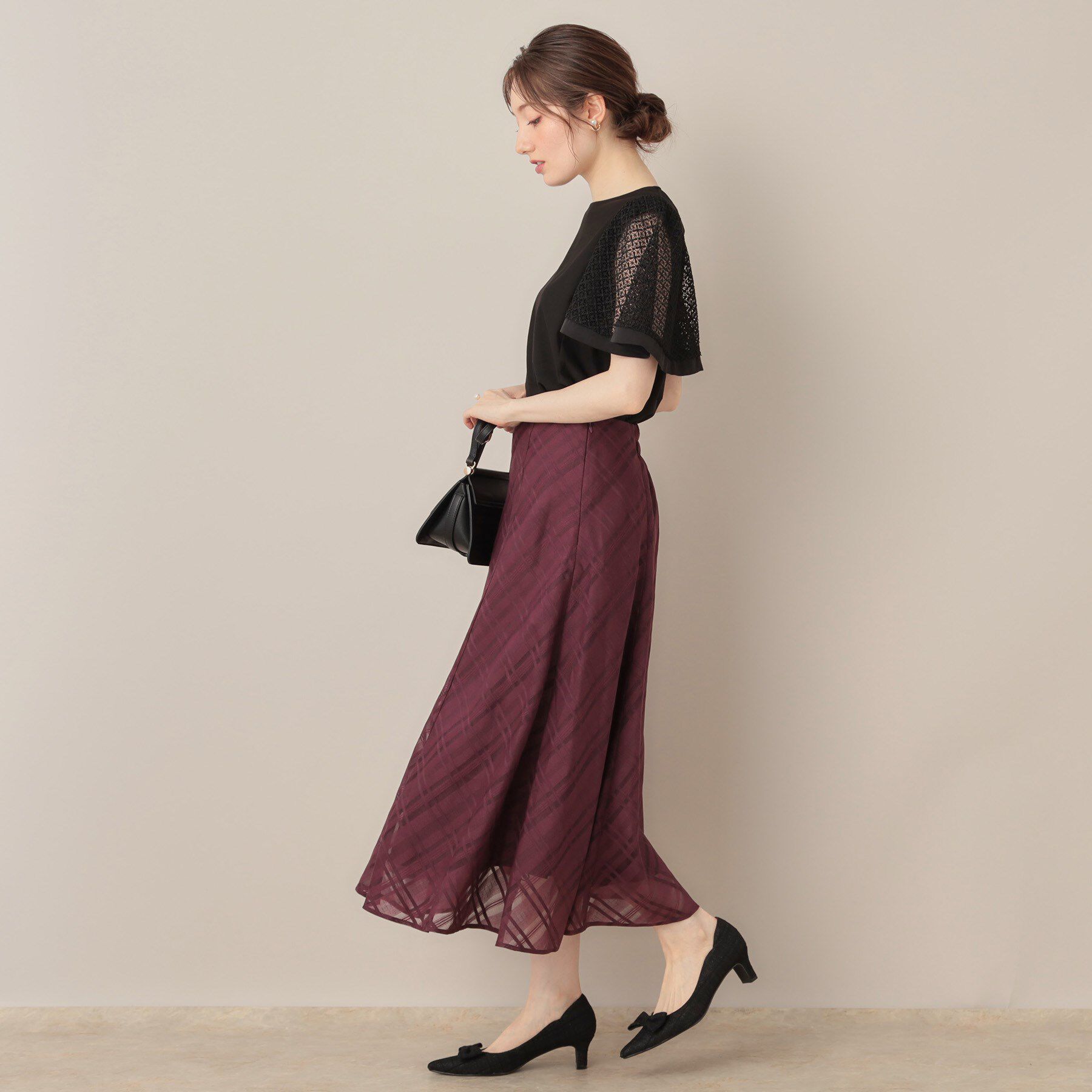 Couture broach「【接触冷感・5分袖】ケミカルレースフレアスリーブトップス」|Tシャツ・カットソー|