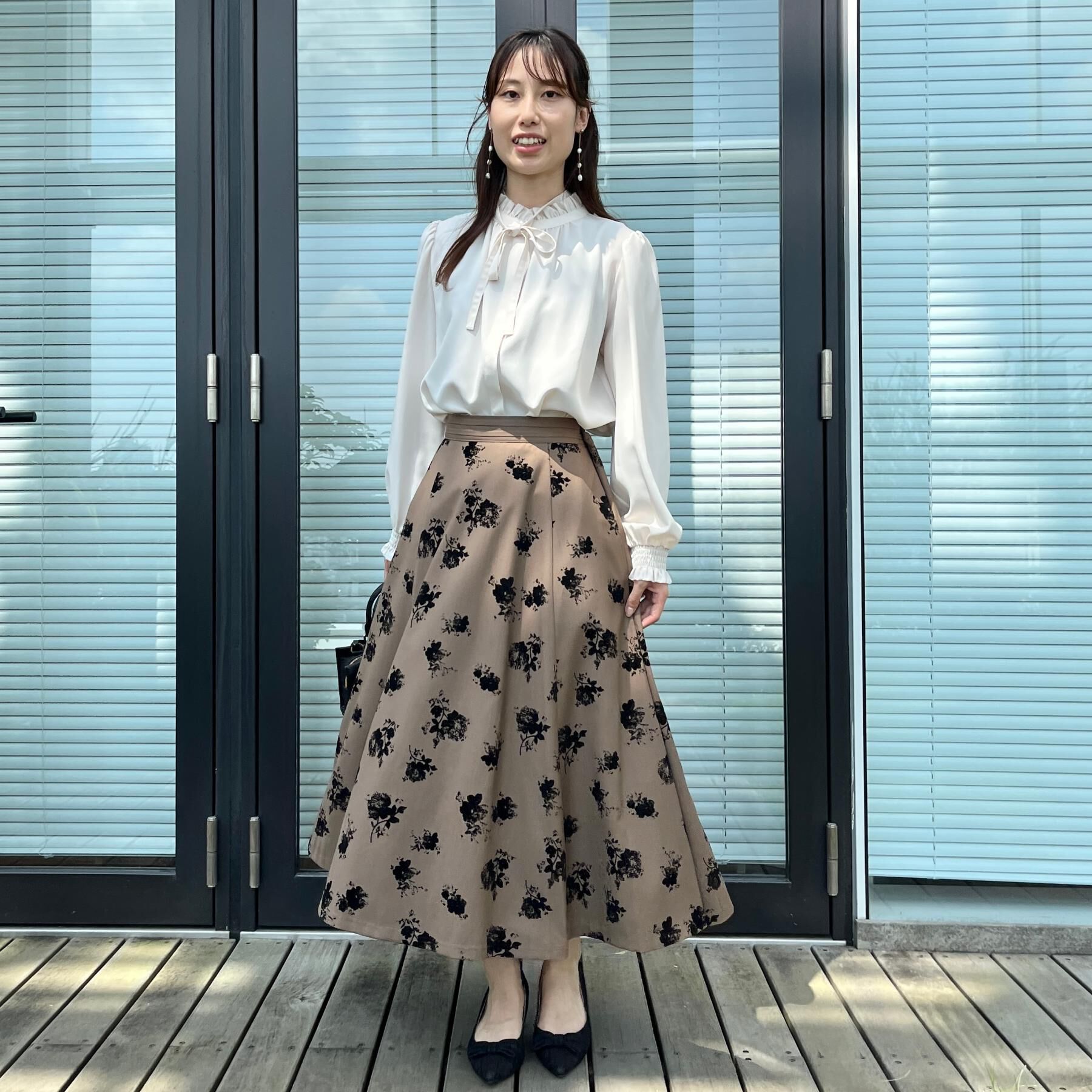 Couture broach「【美シルエット・通勤】フロッキーフラワープリントスカート」|スカート|