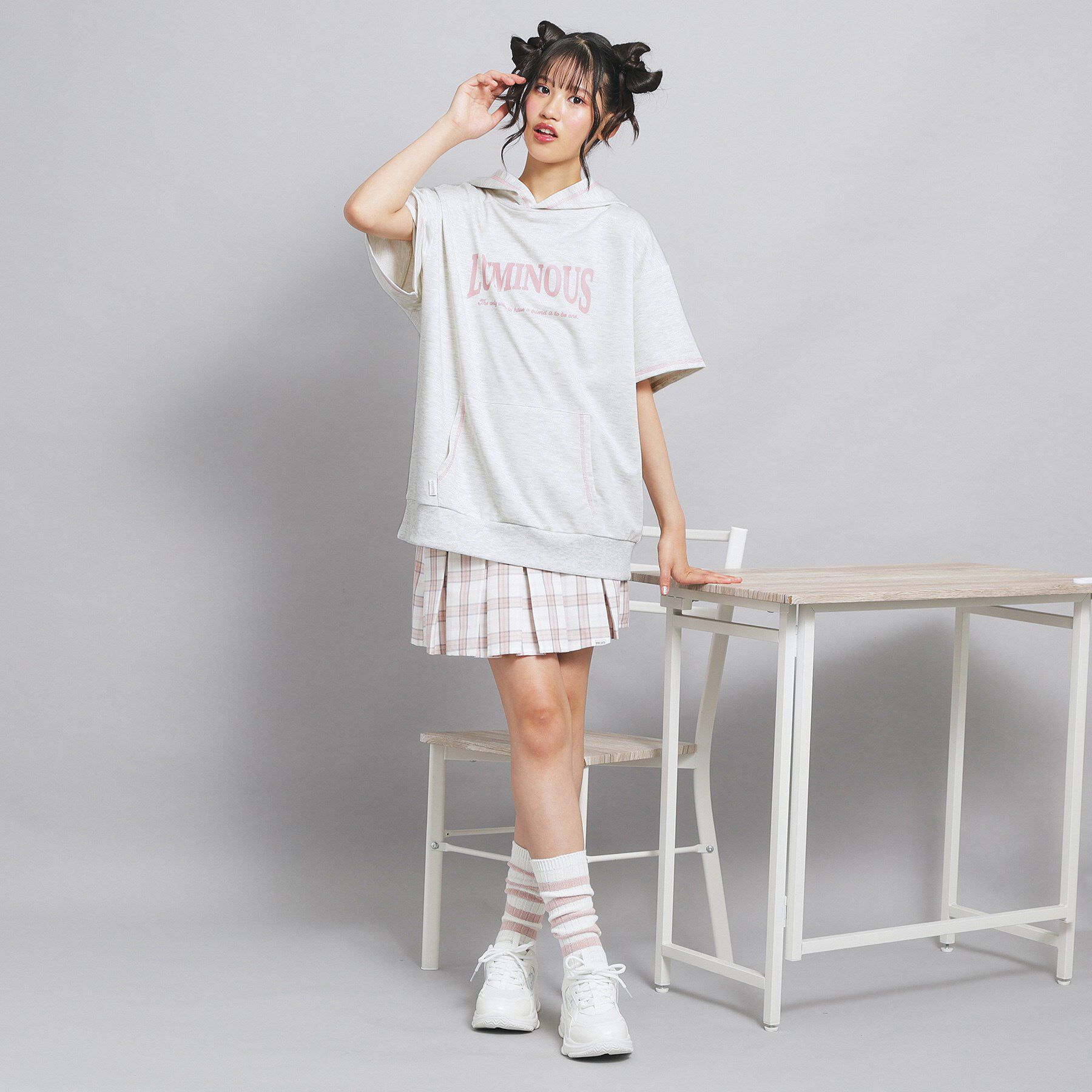 PINK-latte「配色ステッチパーカチュニック」|パーカー|