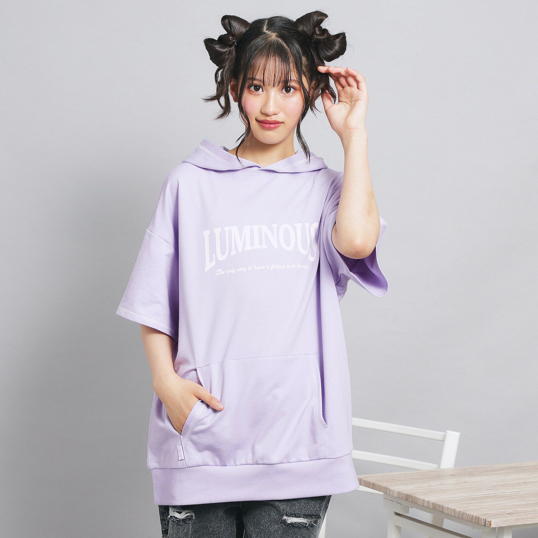 PINK-latte「配色ステッチパーカチュニック」|パーカー|