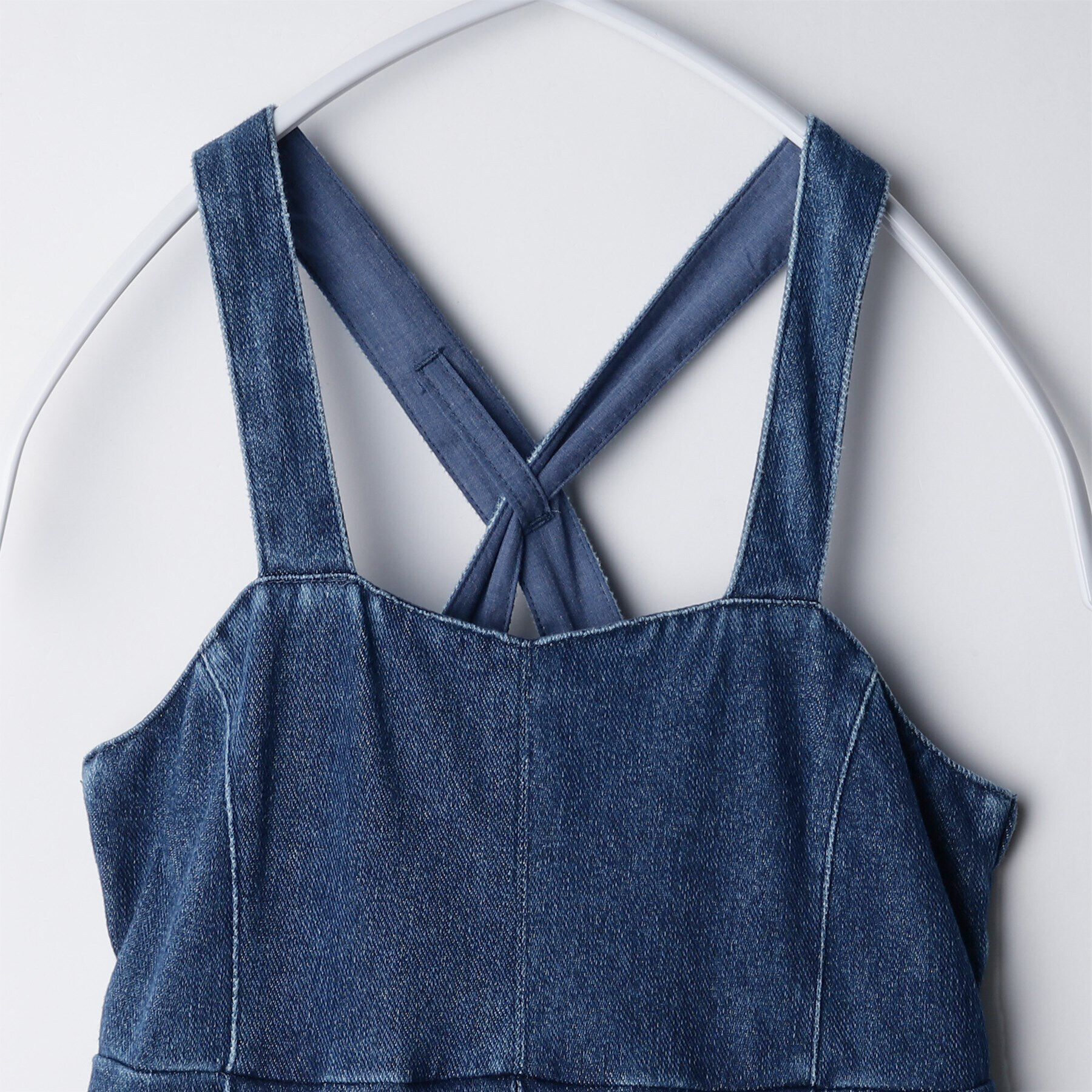 THE SHOP TK「【110－160/親子リンク】デニムジャンスカ/洗濯機OK」|ジャンパースカート|