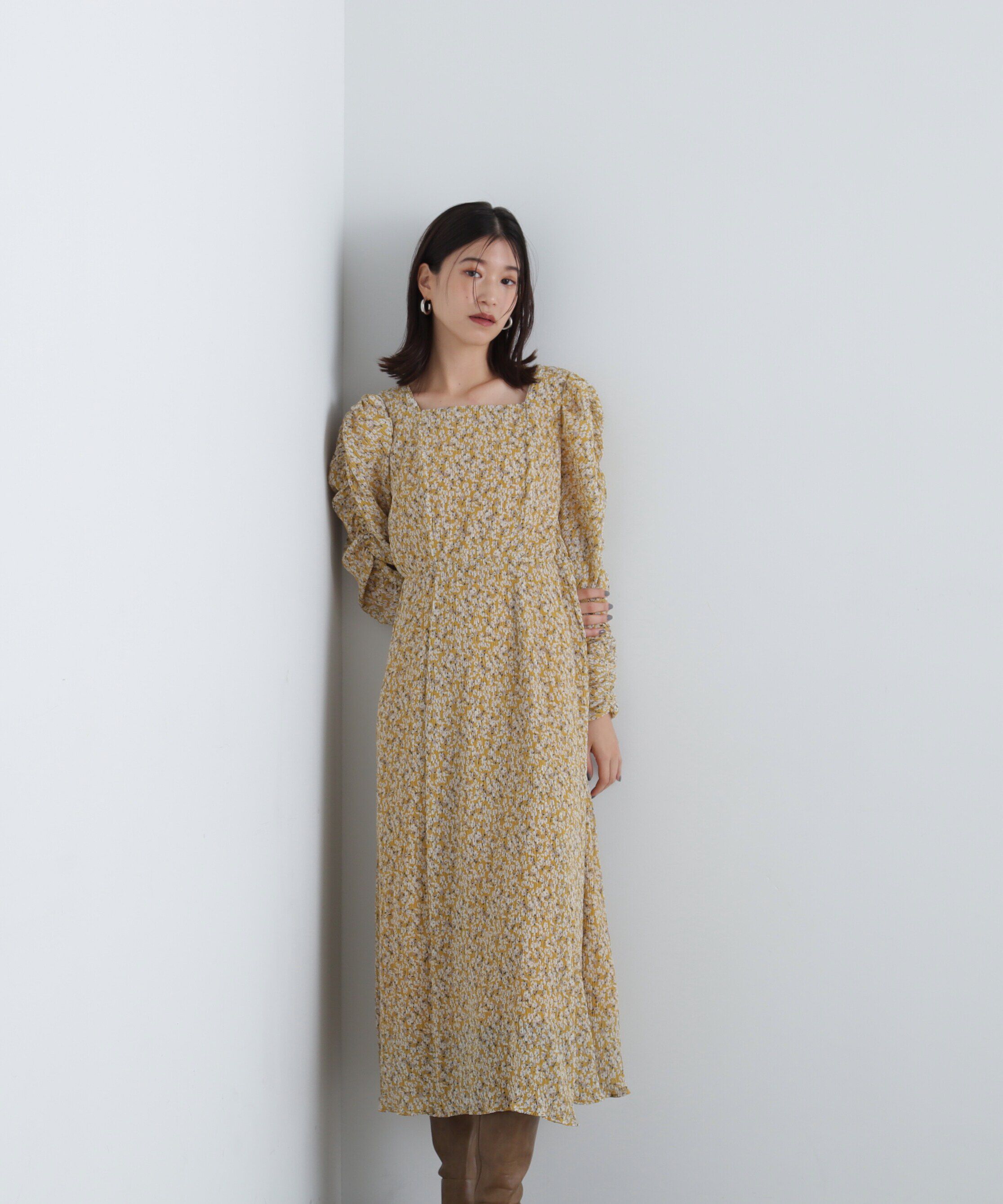  「楊柳プリントワンピース」|ワンピース|イエロー1