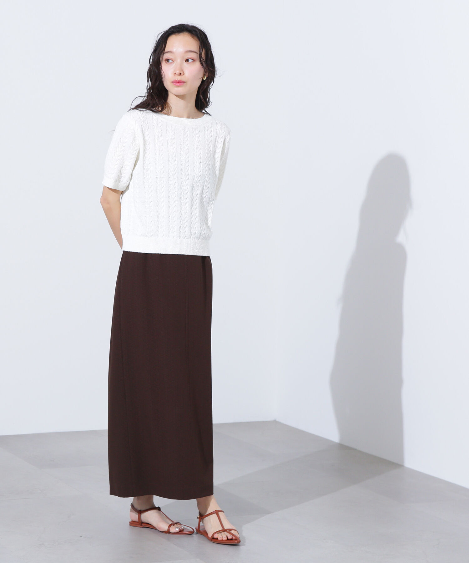  「ミニケーブル半袖ニット」|ニット・セーター|