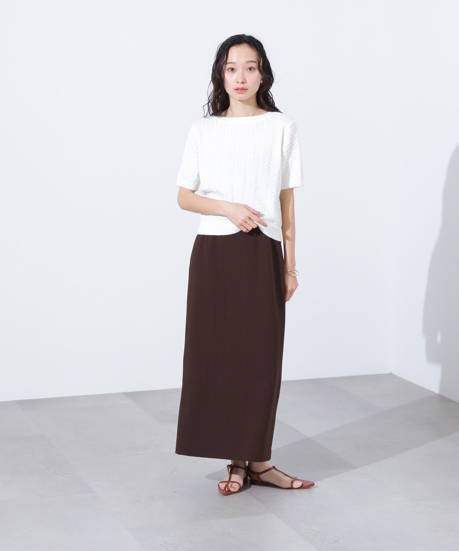  「ミニケーブル半袖ニット」|ニット・セーター|