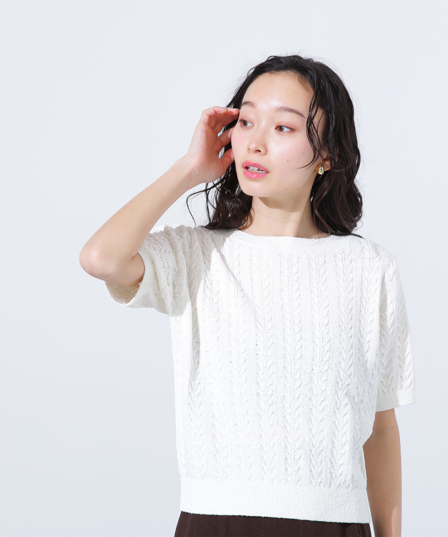  「ミニケーブル半袖ニット」|ニット・セーター|