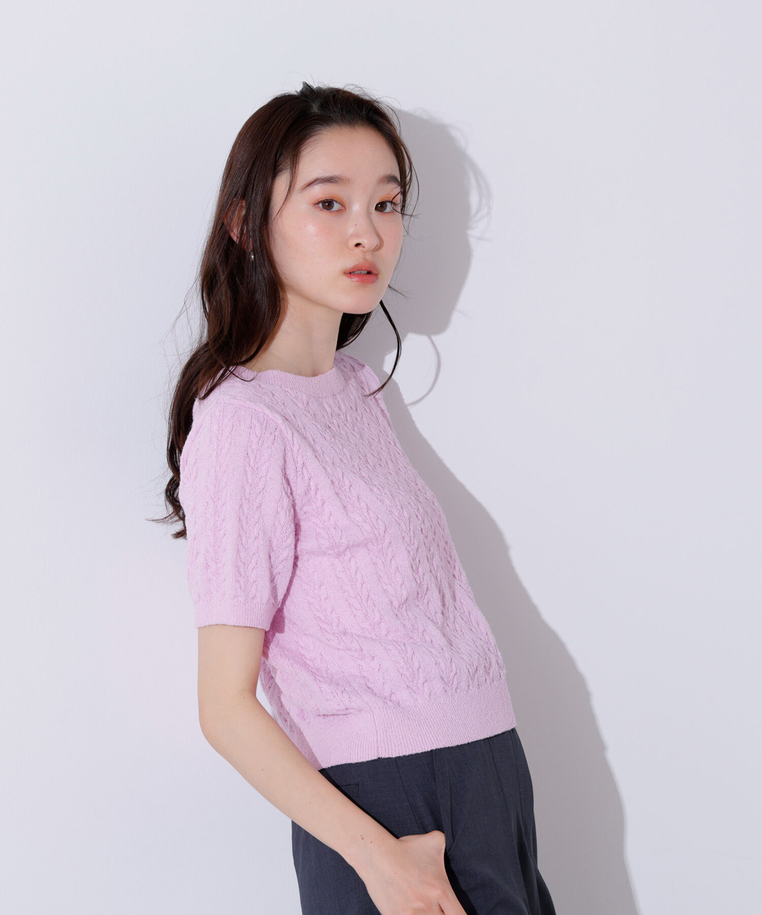  「ミニケーブル半袖ニット」|ニット・セーター|