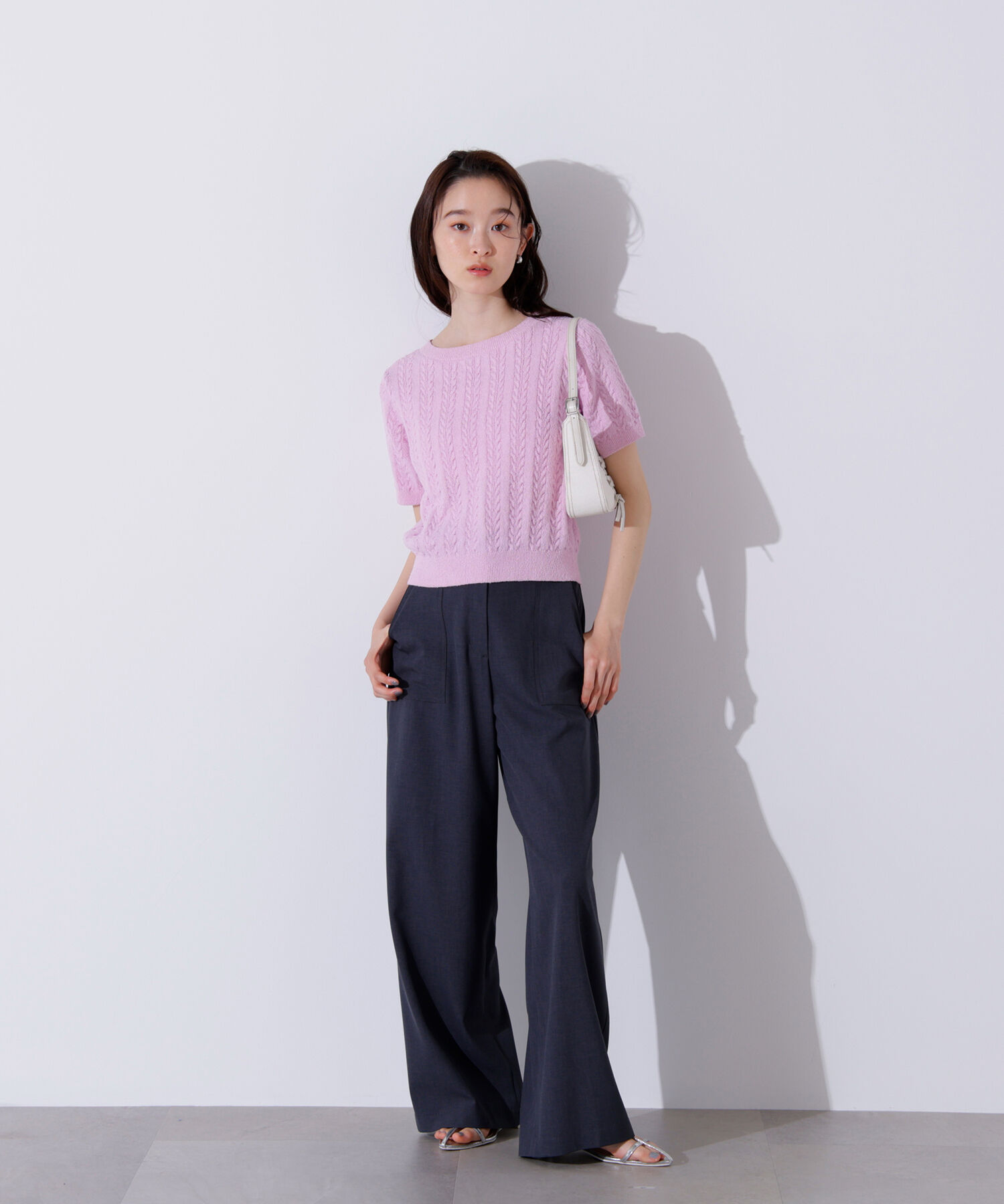  「ミニケーブル半袖ニット」|ニット・セーター|