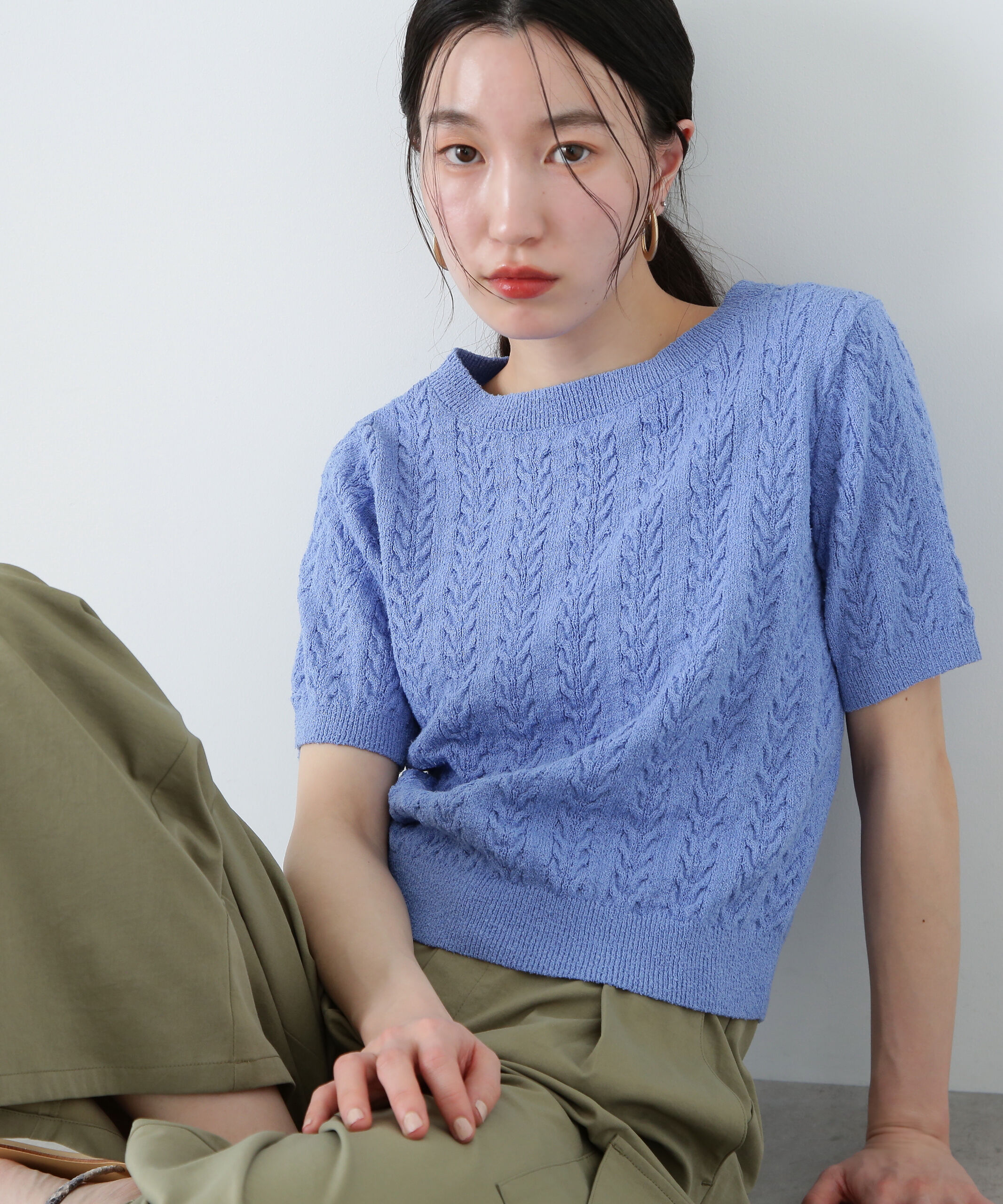  「ミニケーブル半袖ニット」|ニット・セーター|