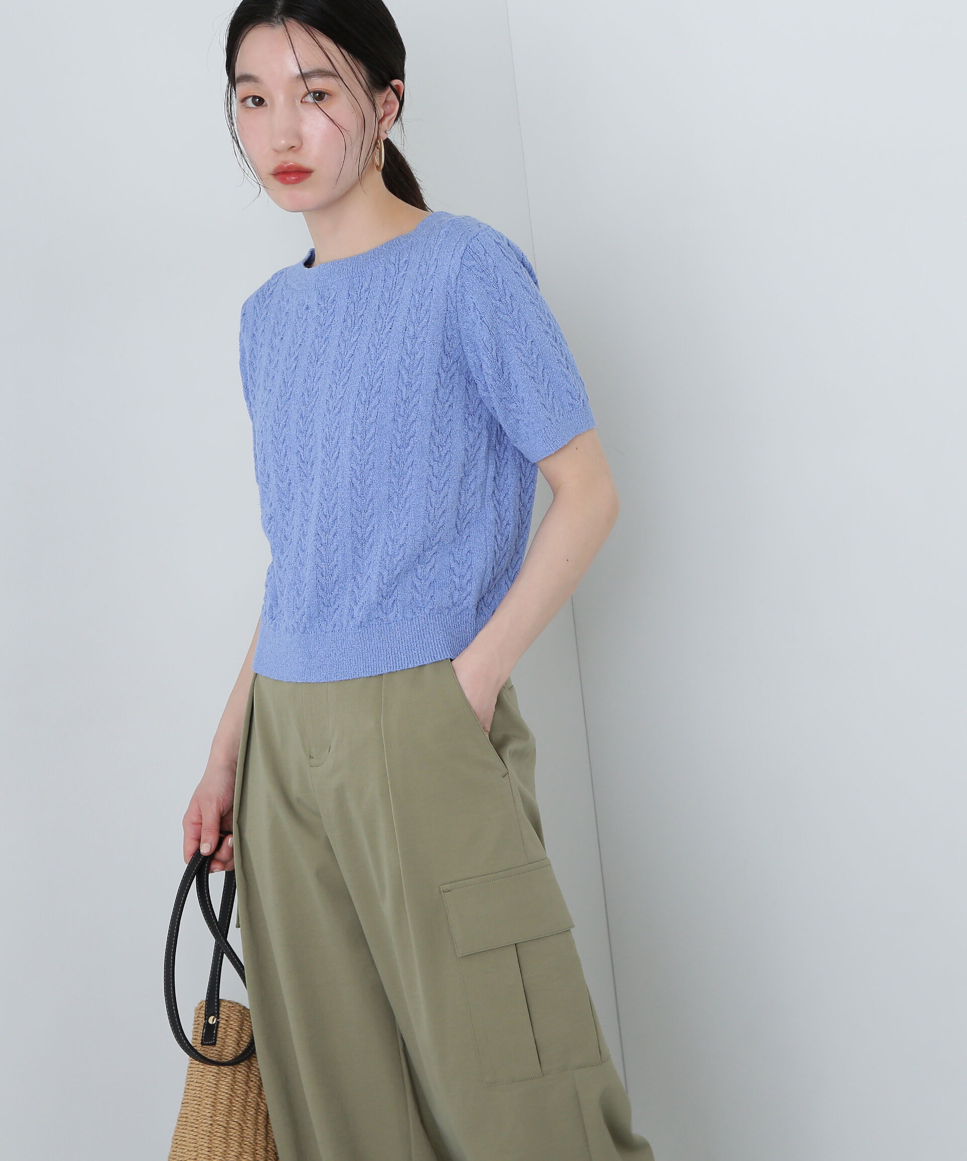  「ミニケーブル半袖ニット」|ニット・セーター|