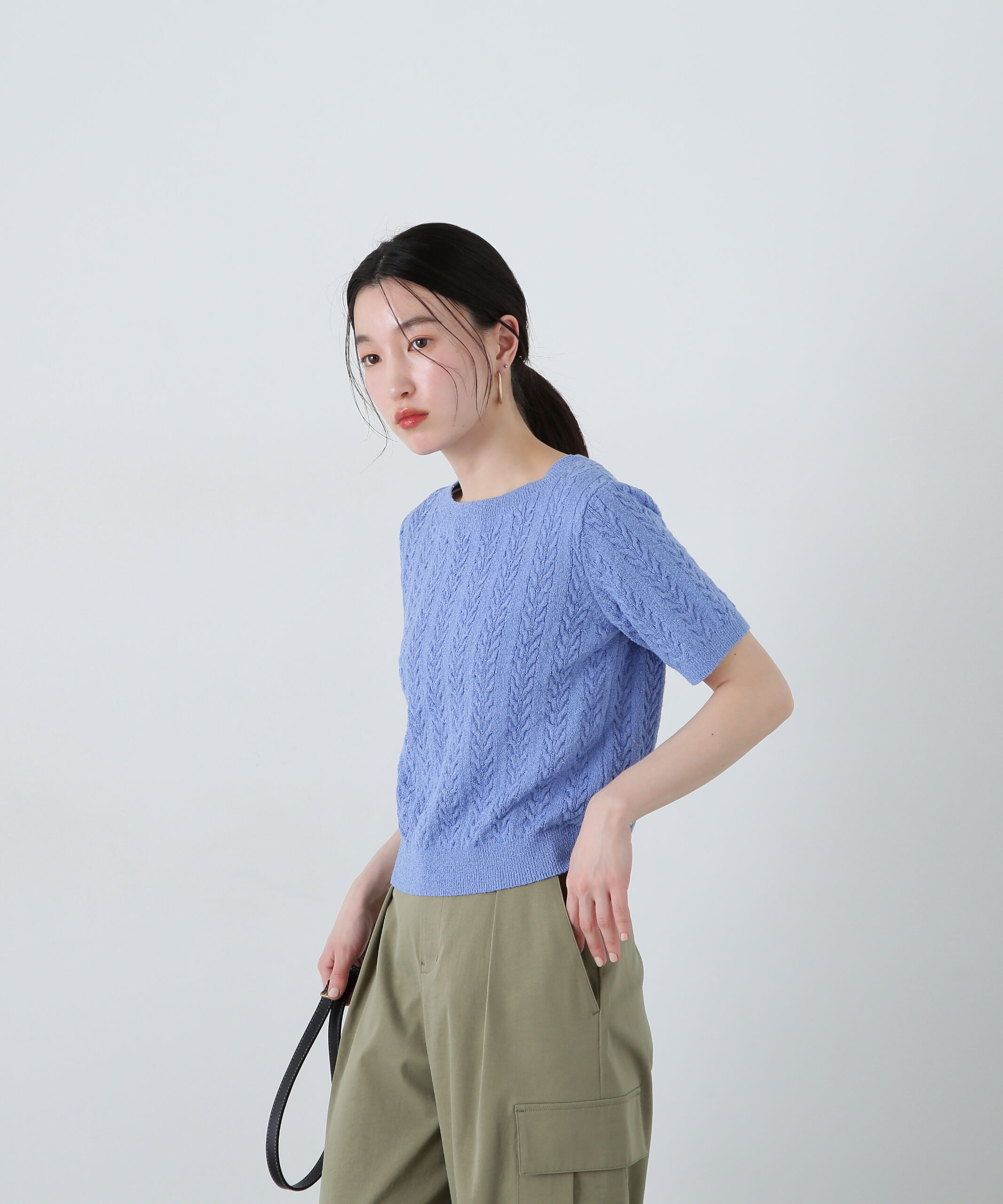  「ミニケーブル半袖ニット」|ニット・セーター|