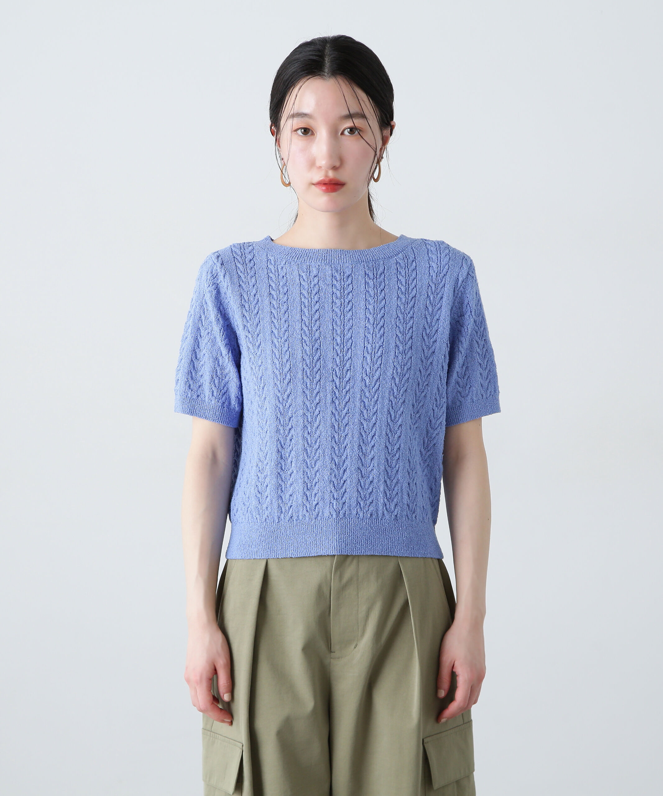 「ミニケーブル半袖ニット」|ニット・セーター|