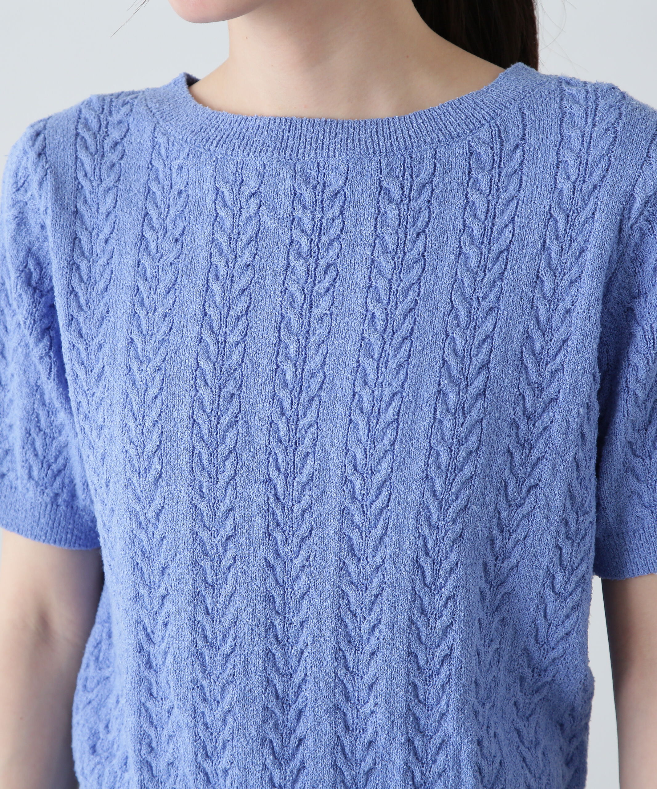  「ミニケーブル半袖ニット」|ニット・セーター|