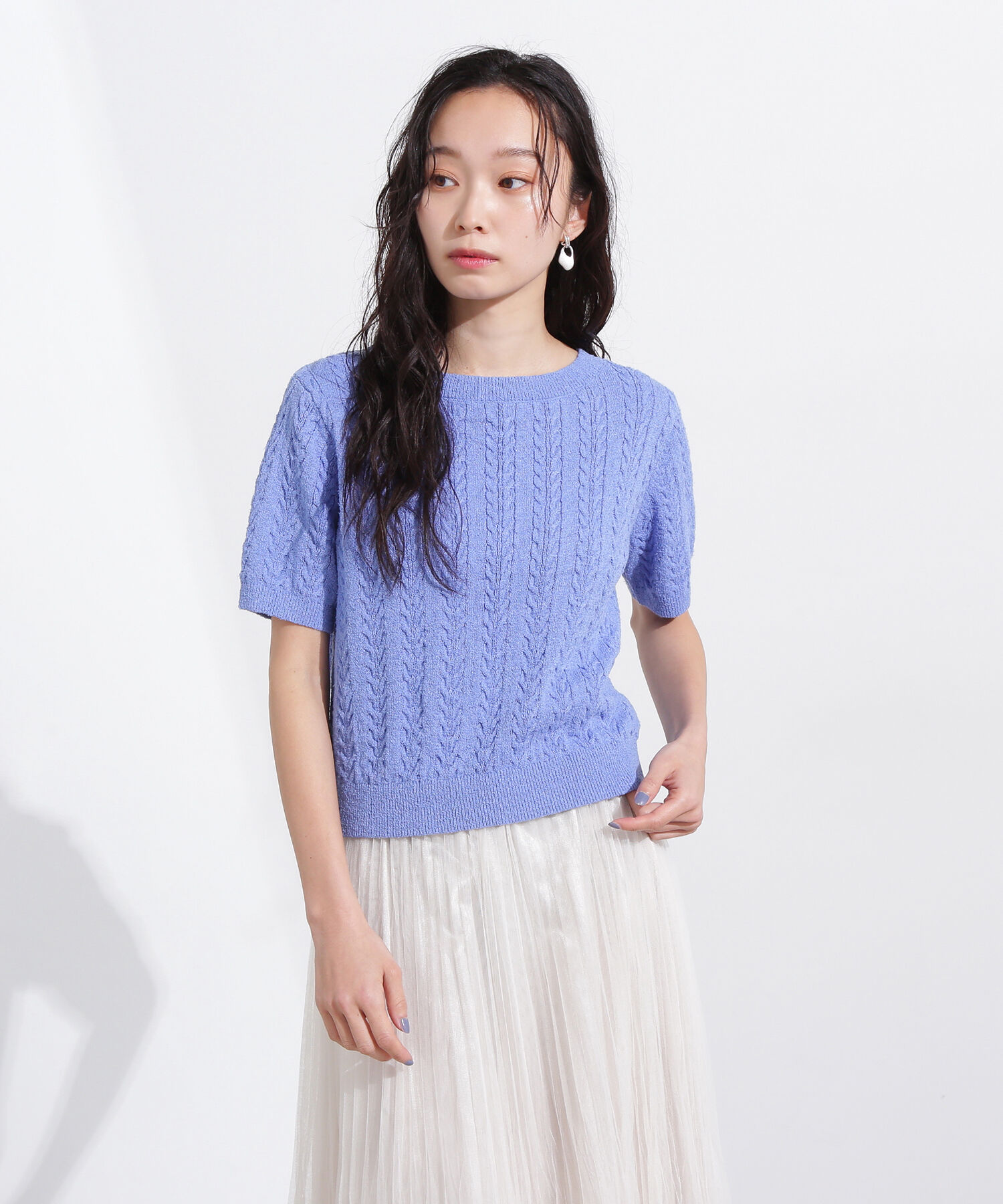 「ミニケーブル半袖ニット」|ニット・セーター|