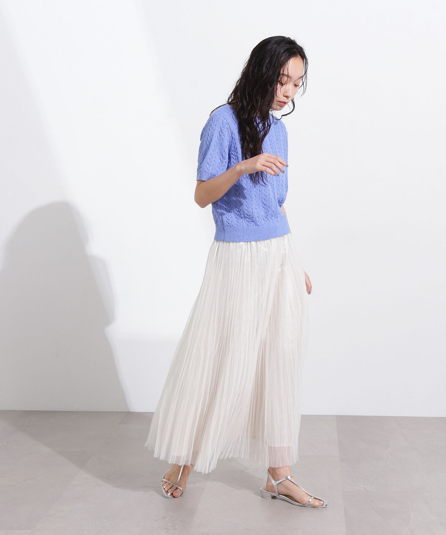  「ミニケーブル半袖ニット」|ニット・セーター|