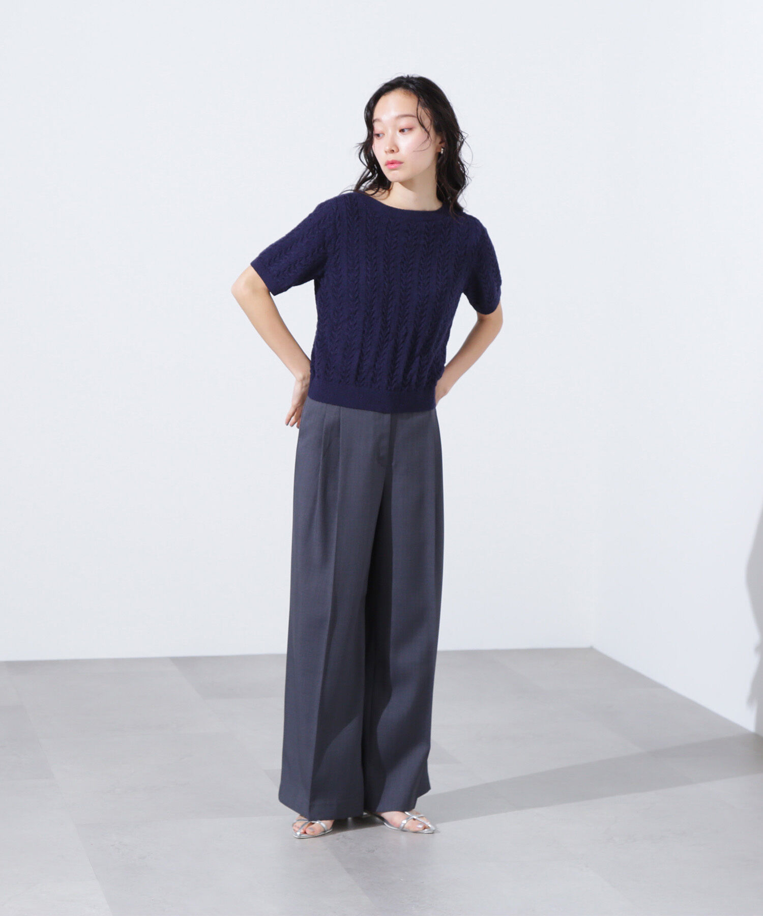  「ミニケーブル半袖ニット」|ニット・セーター|