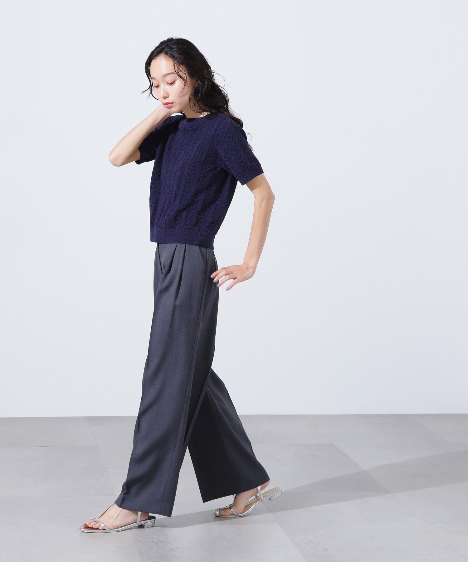  「ミニケーブル半袖ニット」|ニット・セーター|