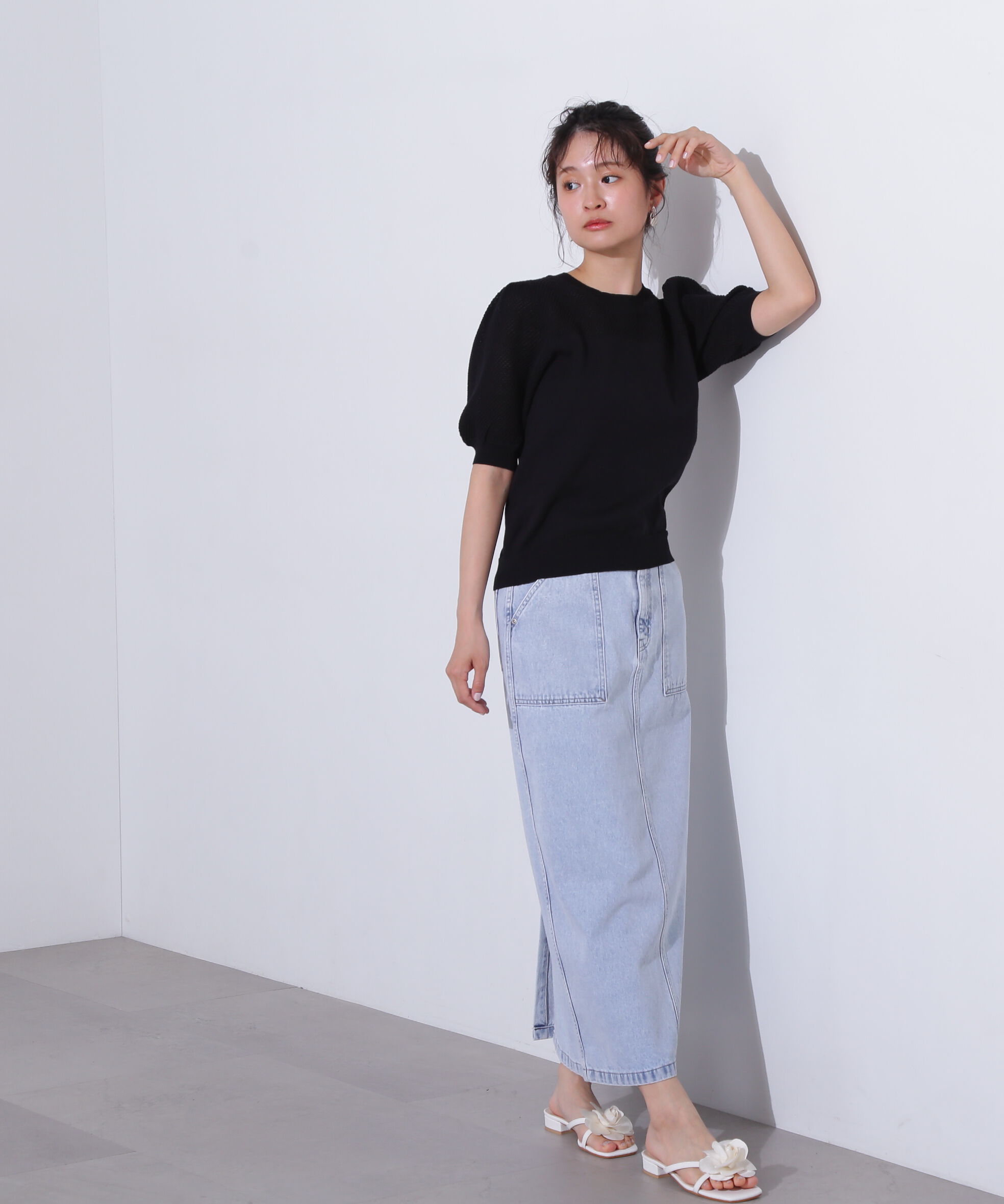  「メッシュ切替半袖ニット」|ニット・セーター|