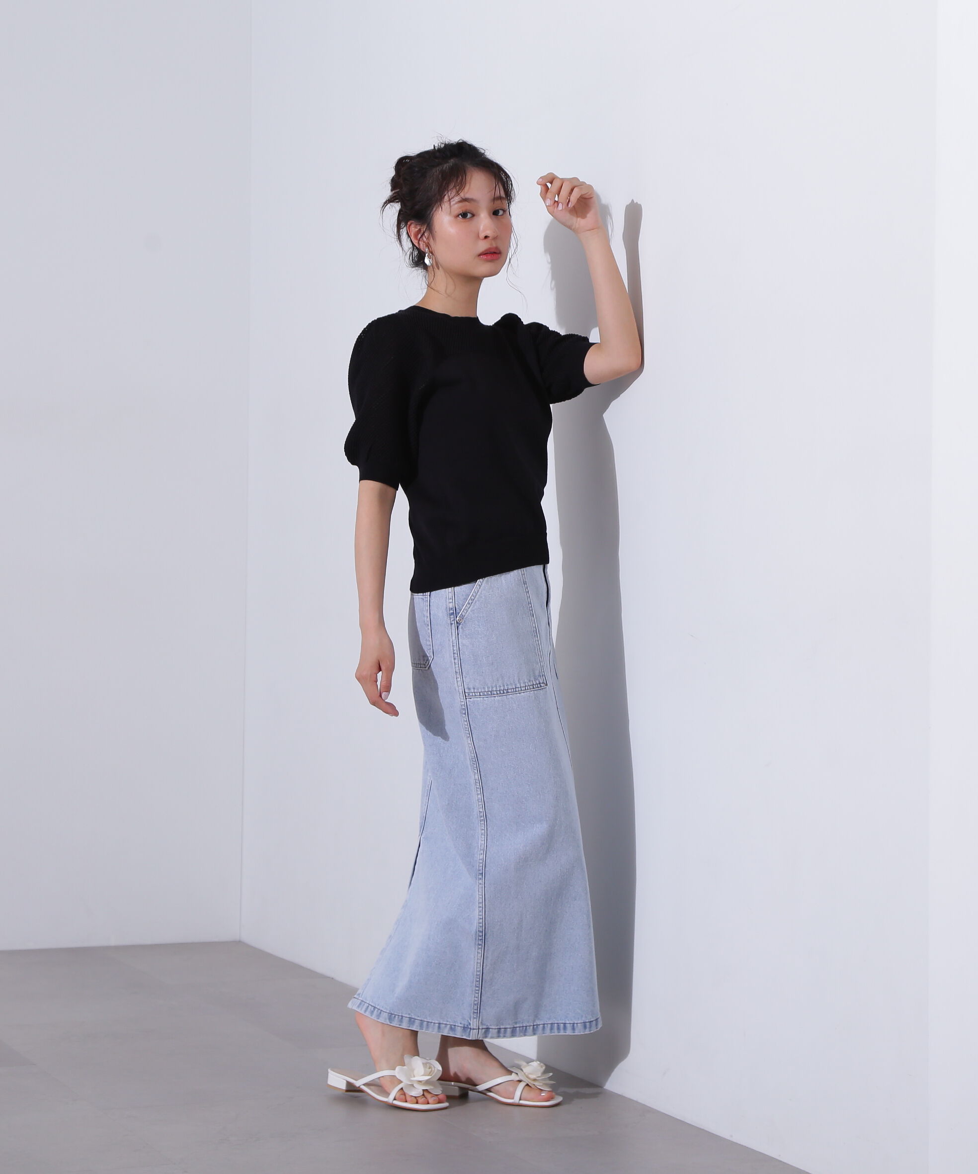  「メッシュ切替半袖ニット」|ニット・セーター|